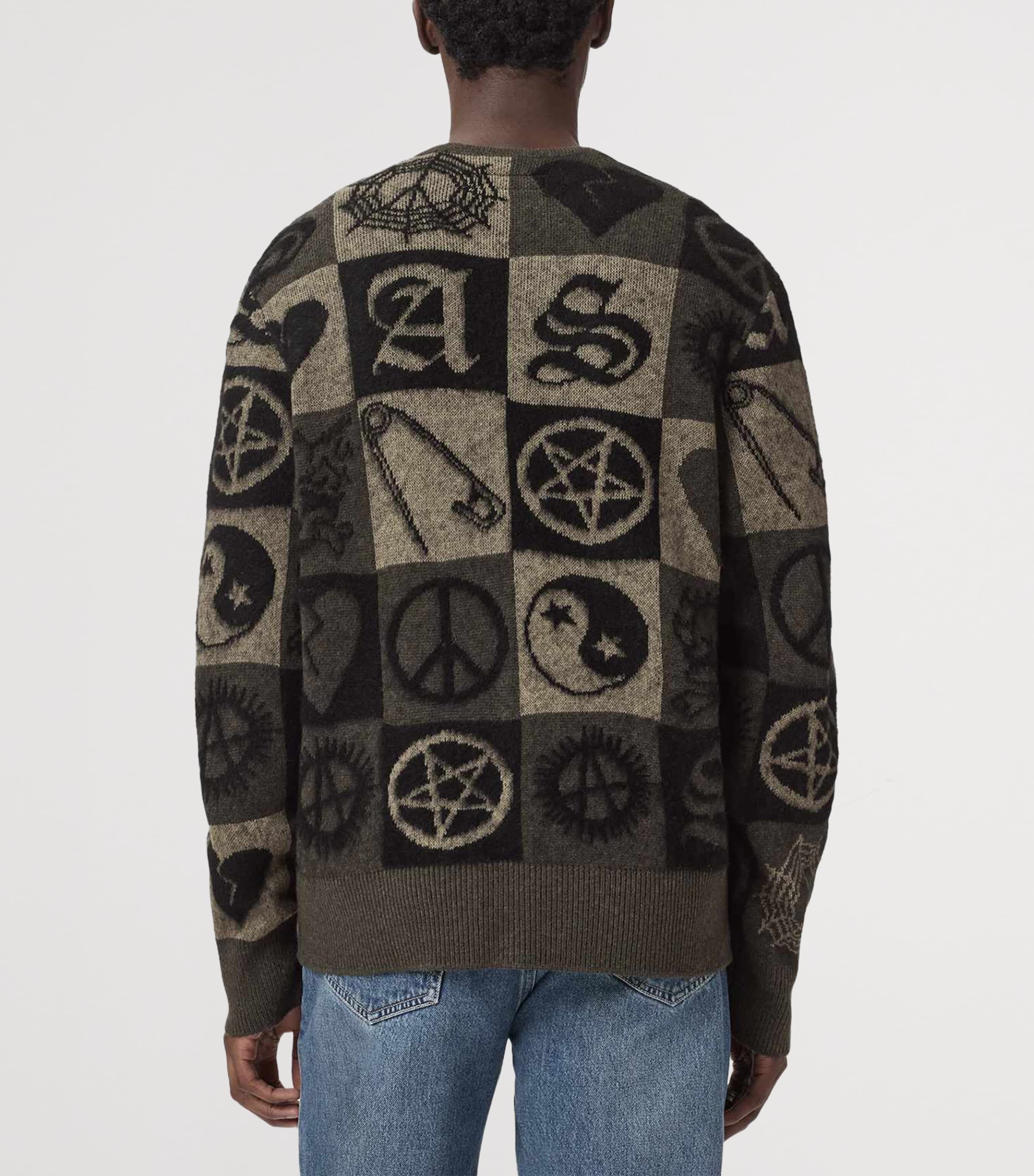 AllSaints Mens Jacquard Travis Cardigan Olive Green/black Image 4