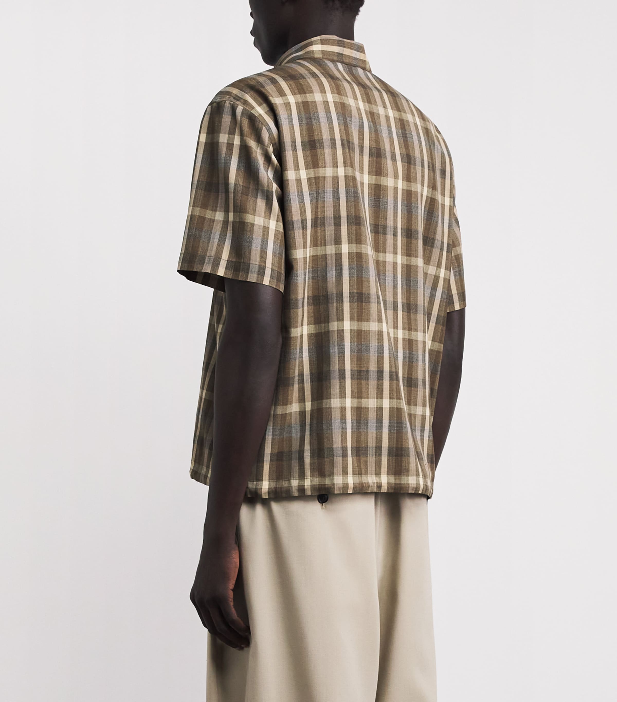 Auralee Mens Wool Check Shirt Top Brown Check Image 5