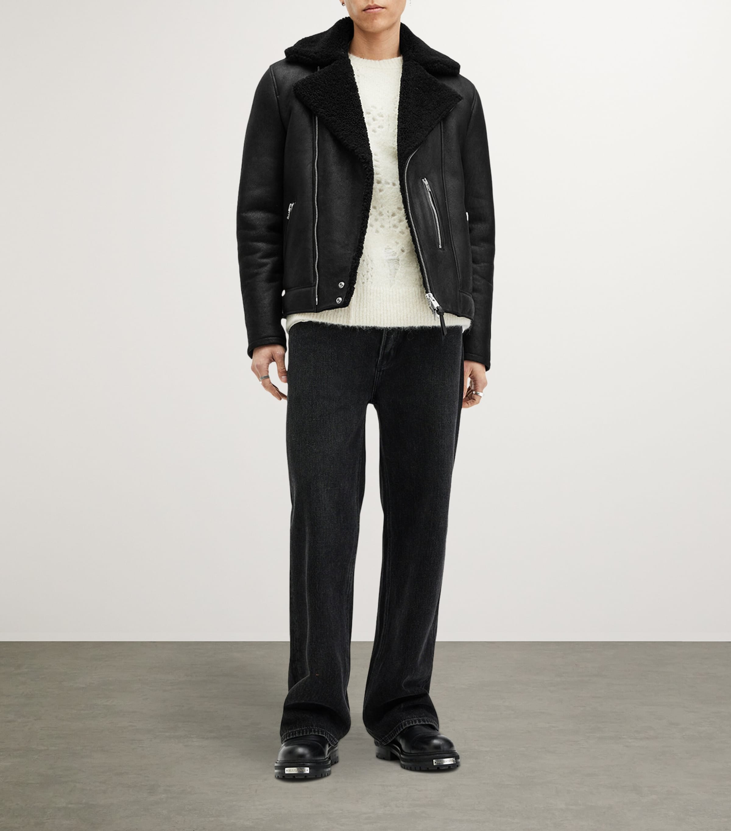 AllSaints Black Sheepskin Shearling Xena Jacket | Harrods US