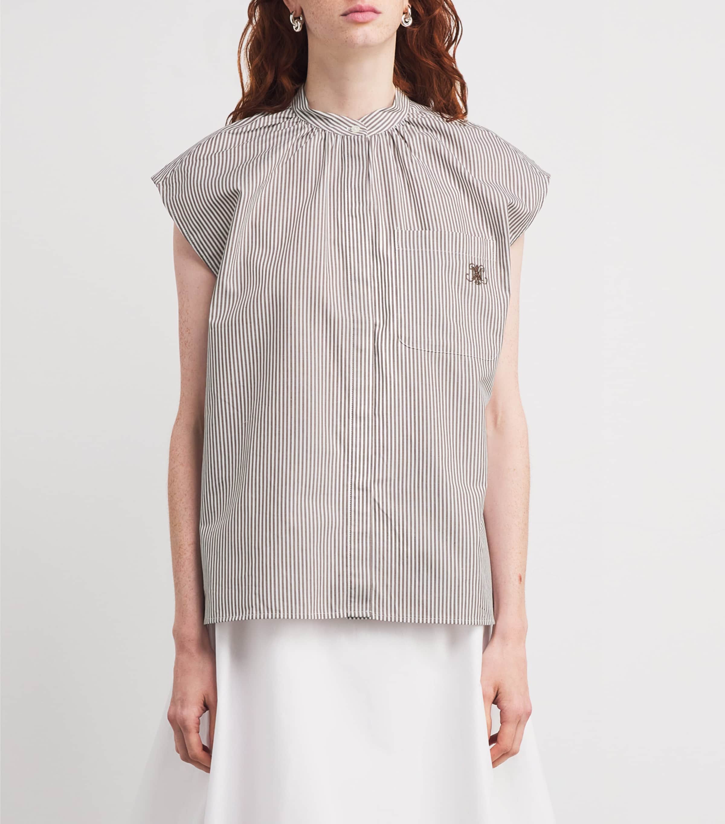 Sleeveless Stripe Embroidered Shirt OPTICAL WHITE Image 3