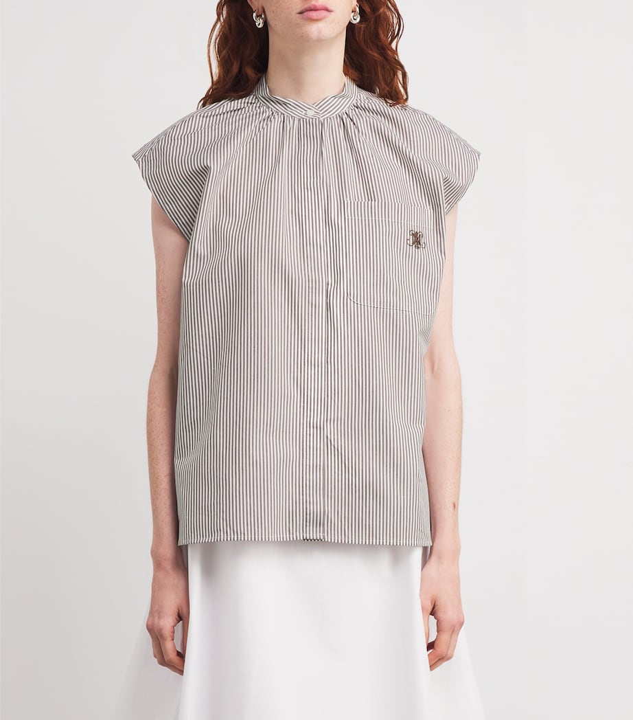 Sleeveless Stripe Embroidered Shirt OPTICAL WHITE Image 3