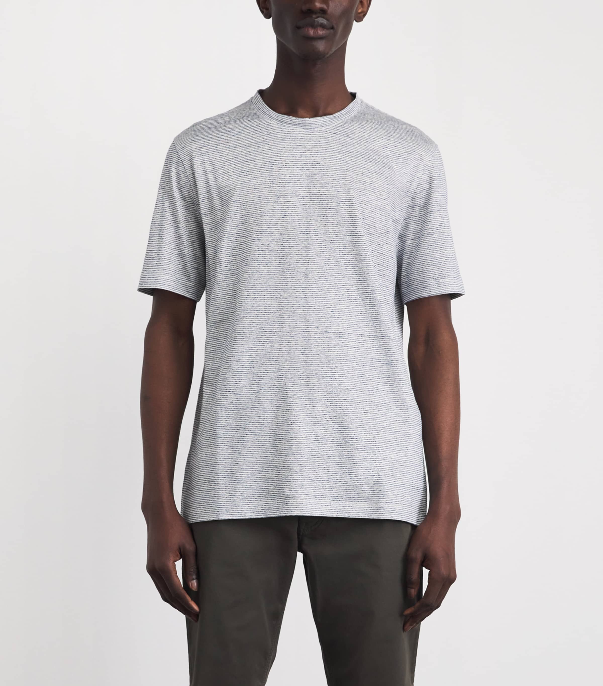 Brioni Mens Linen-Cotton Stripe T-Shirt Image 4
