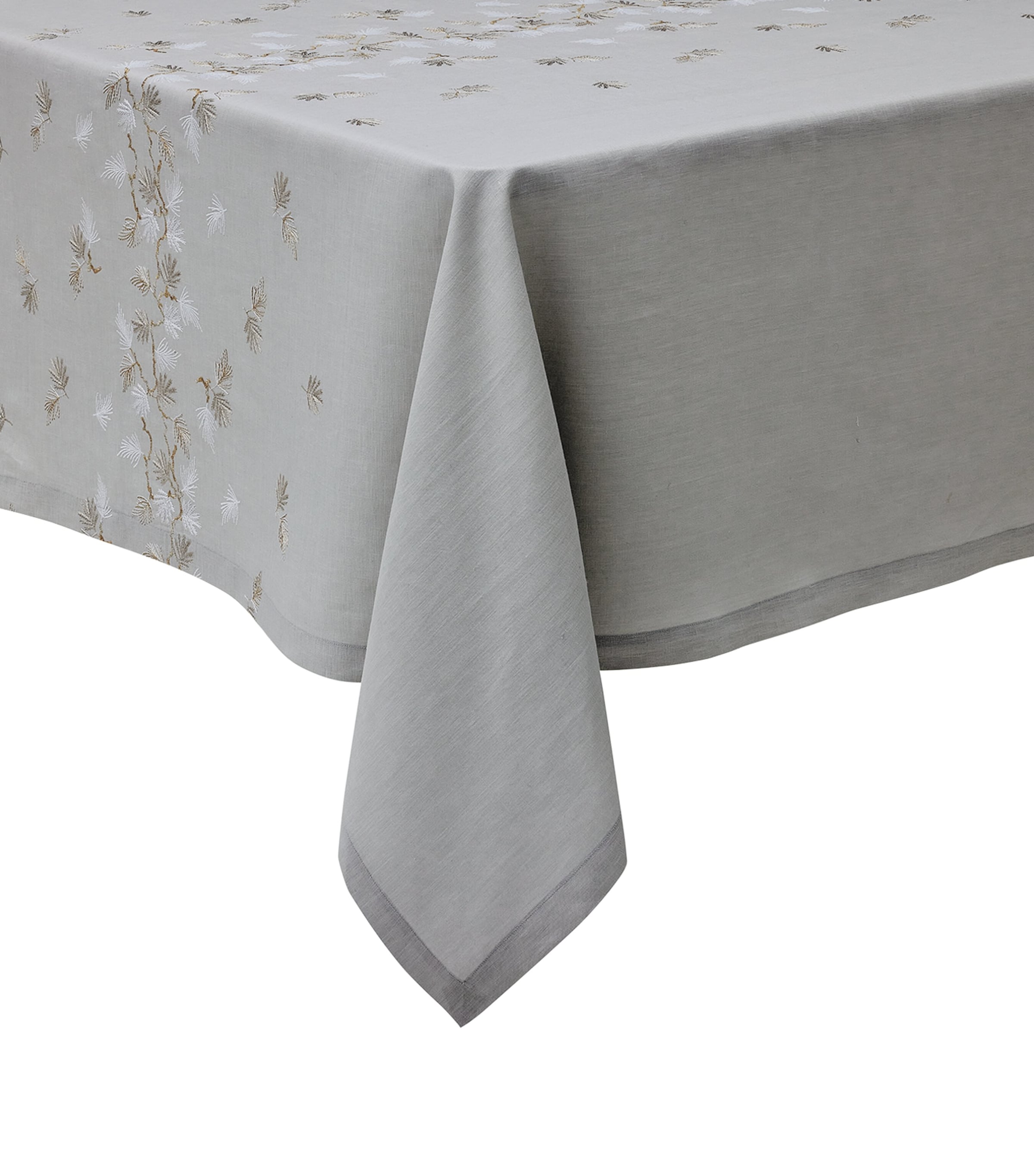 Shop Alexandre Turpault Linen Embroidered Tablecloth In Silver