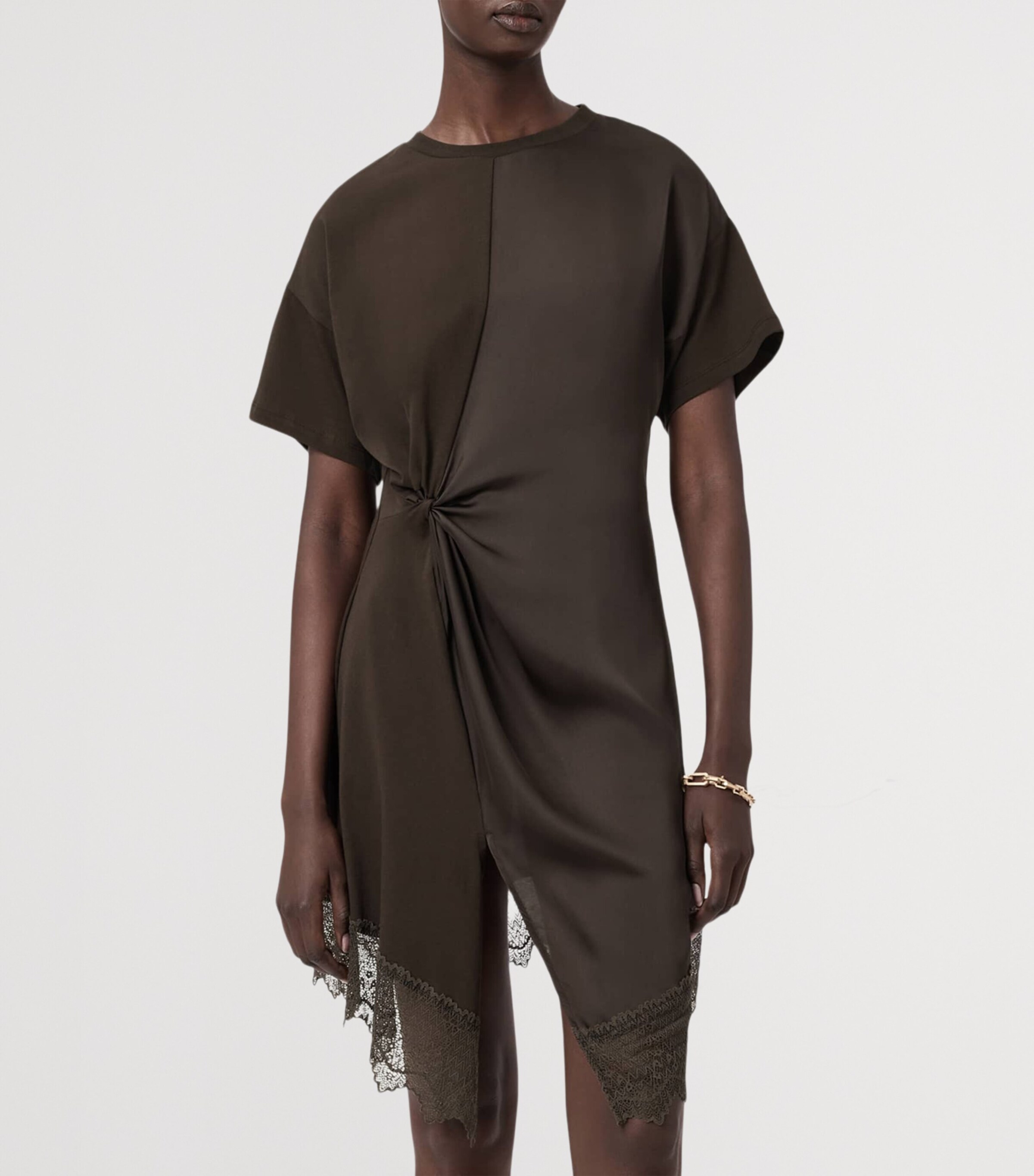 AllSaints Womens Cotton Lana Mini Dress Bottle Brown Image 3
