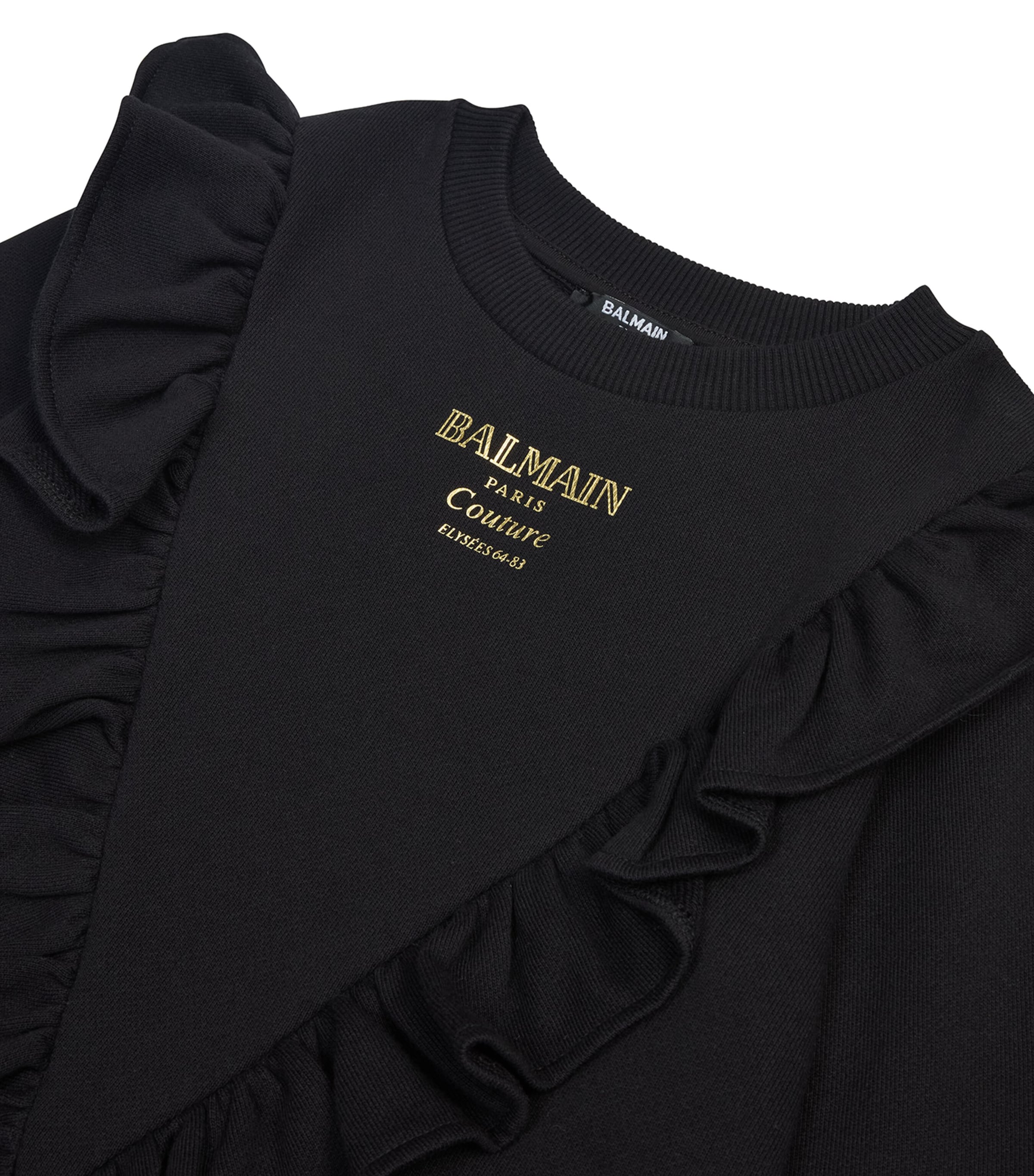 Balmain Ruffled-detail Logo Dress In Black