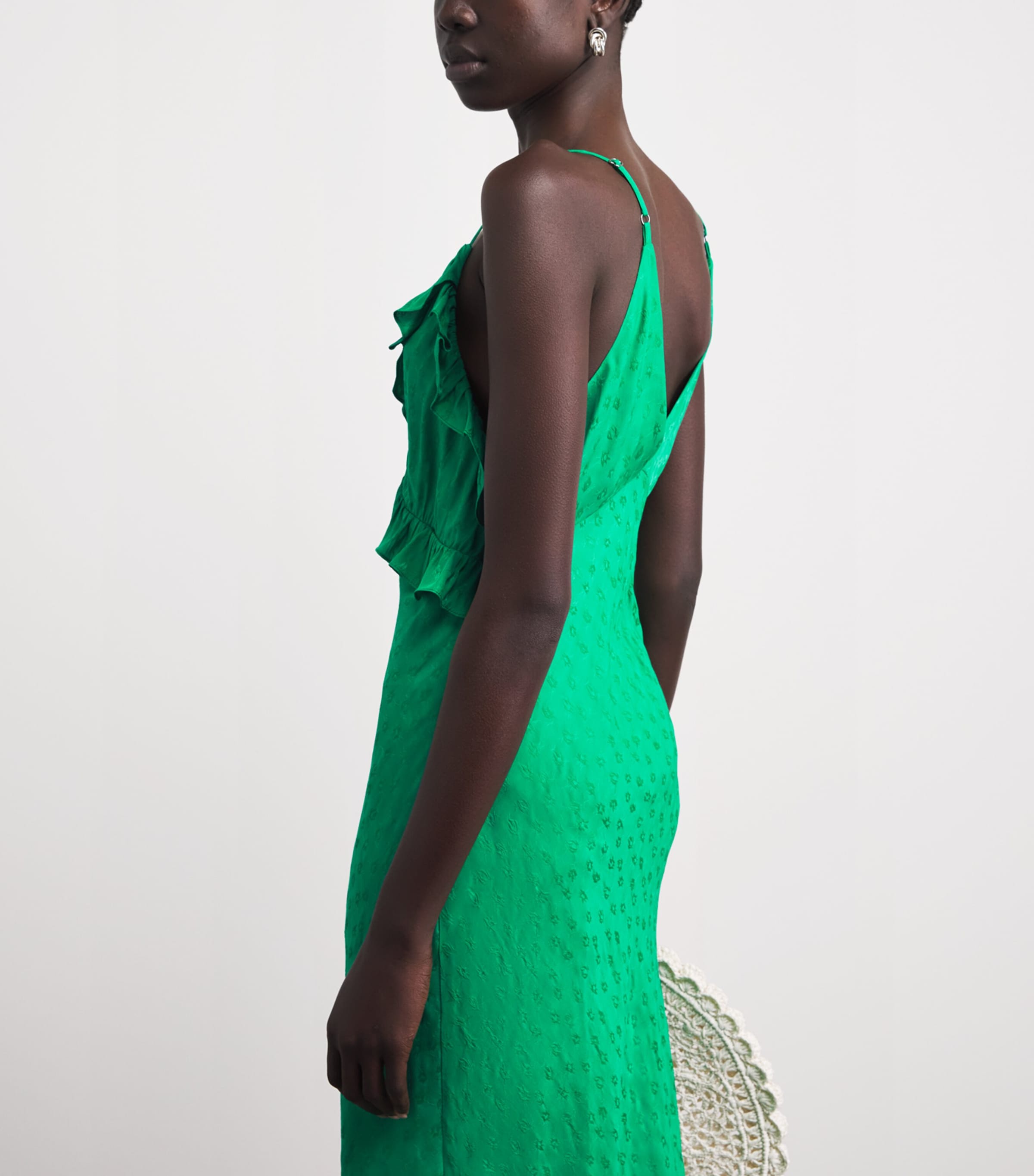 Sandro Paris Womens Ruffled-Detail Jacquard Maxi Dress Green Image 5