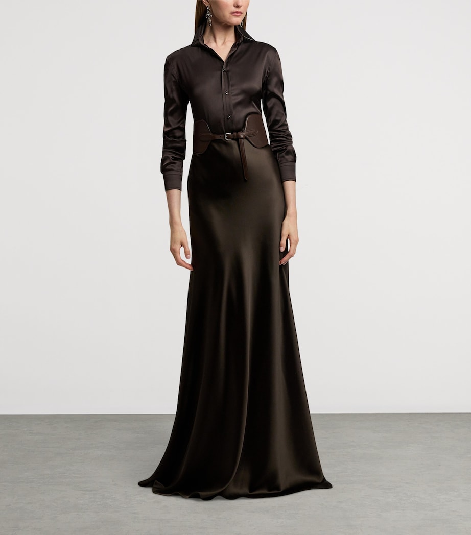 Stretch-Satin Masina Maxi Skirt DARK BROWN Image 5
