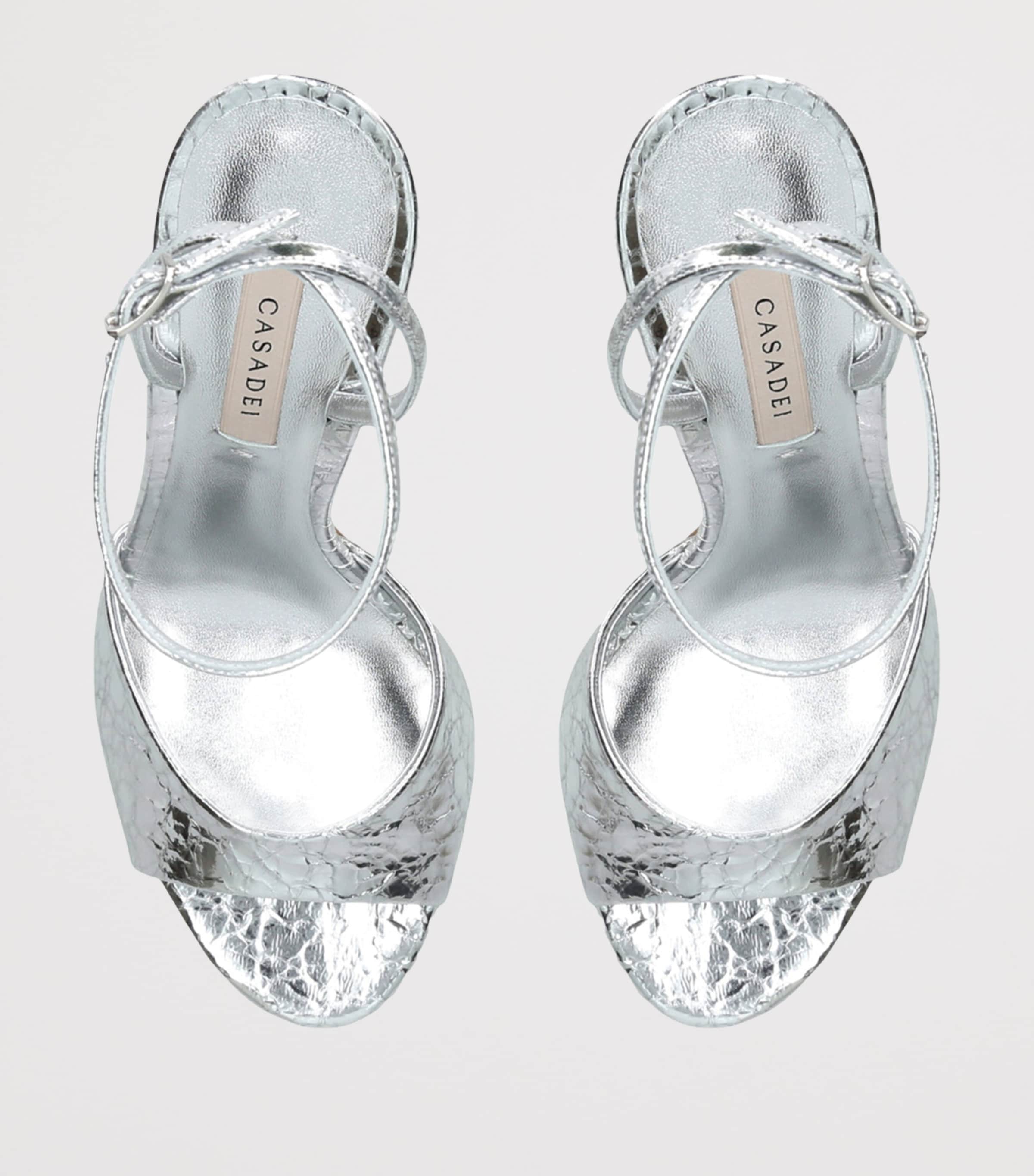 Metallic Leather Blade Heeled Sandals 100 SILVER Image 4