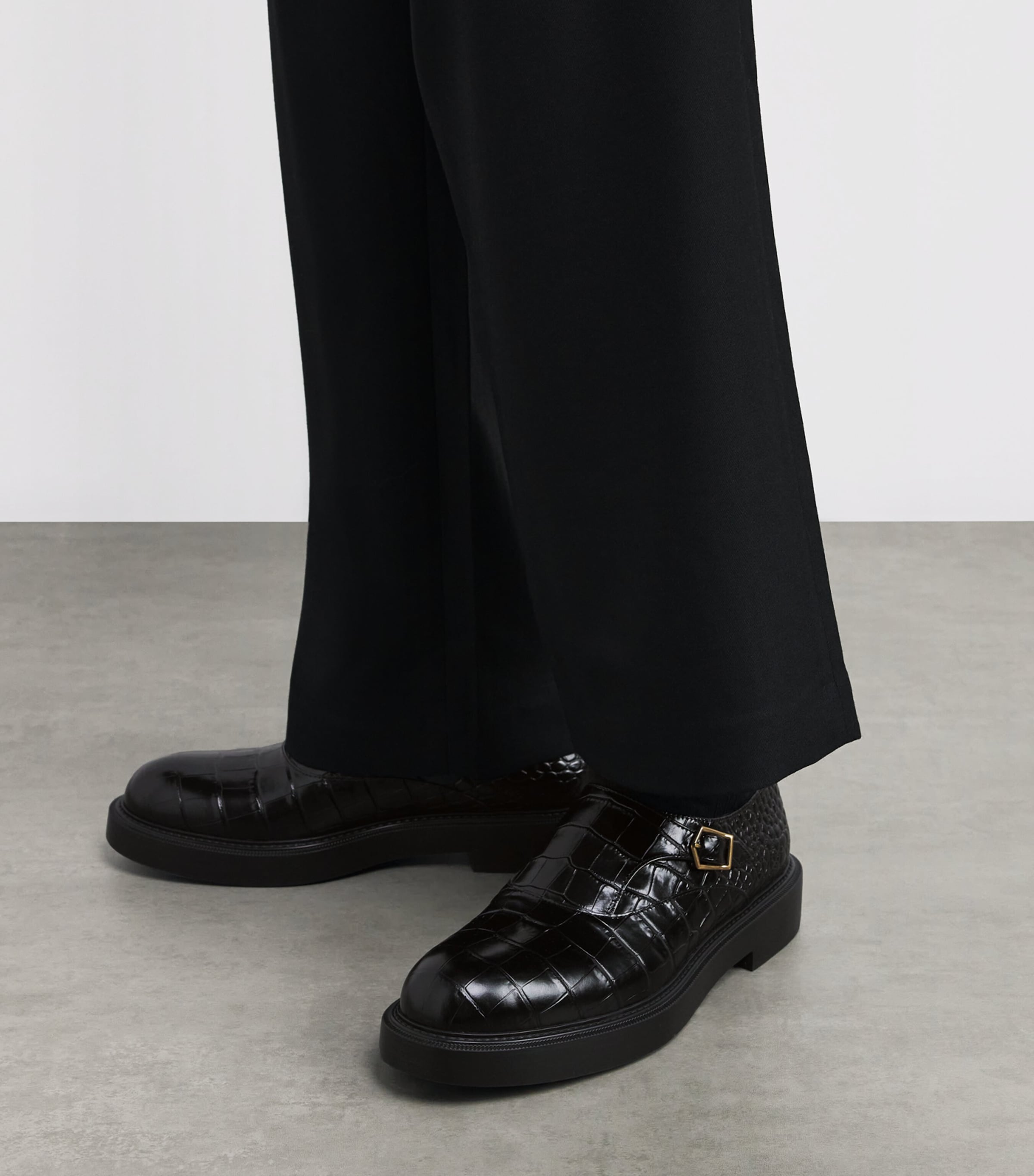 Emporio Armani Black Croc-Embossed Leather Monk Shoes | Harrods US
