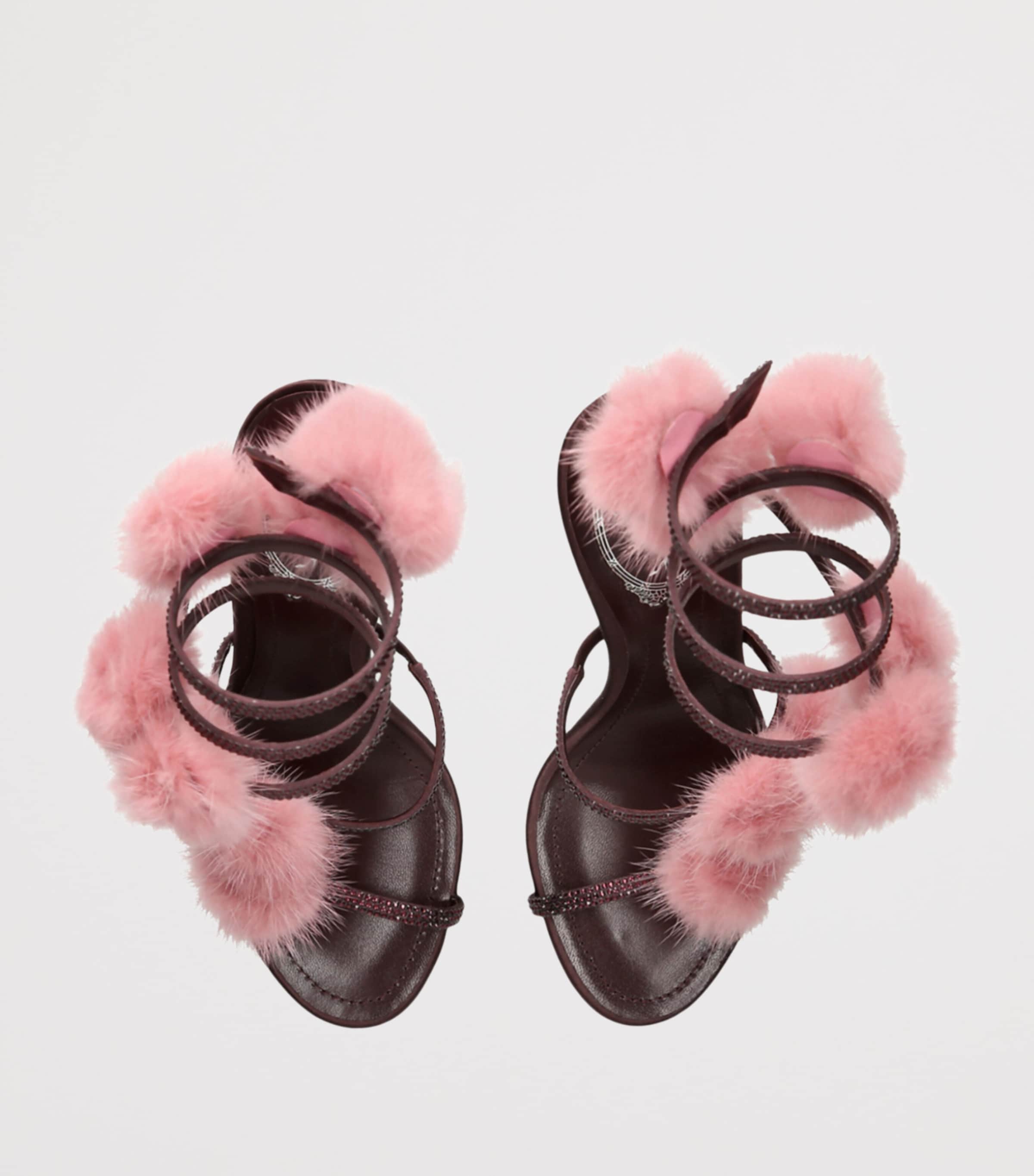 René Caovilla Embellished Pom-Pom Heeled Sandals 105 Wine Comb Image 3