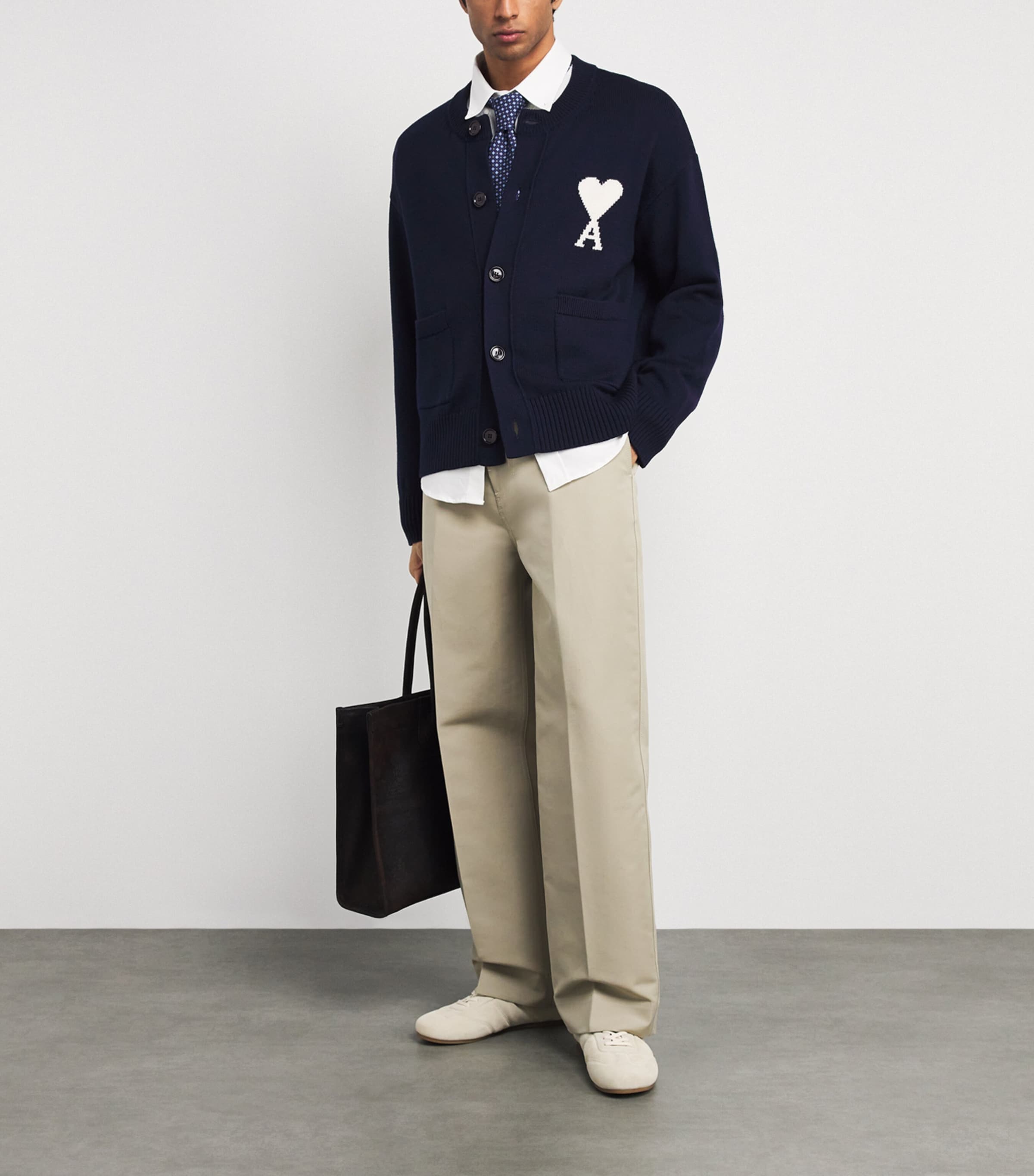AMI Paris Blue Wool-Cotton Ami de Coeur Cardigan | Harrods US