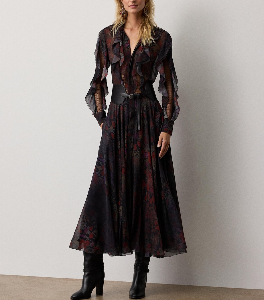 Silk Melony Midi Dress BLACK/CRIMSON MULTI Image 4