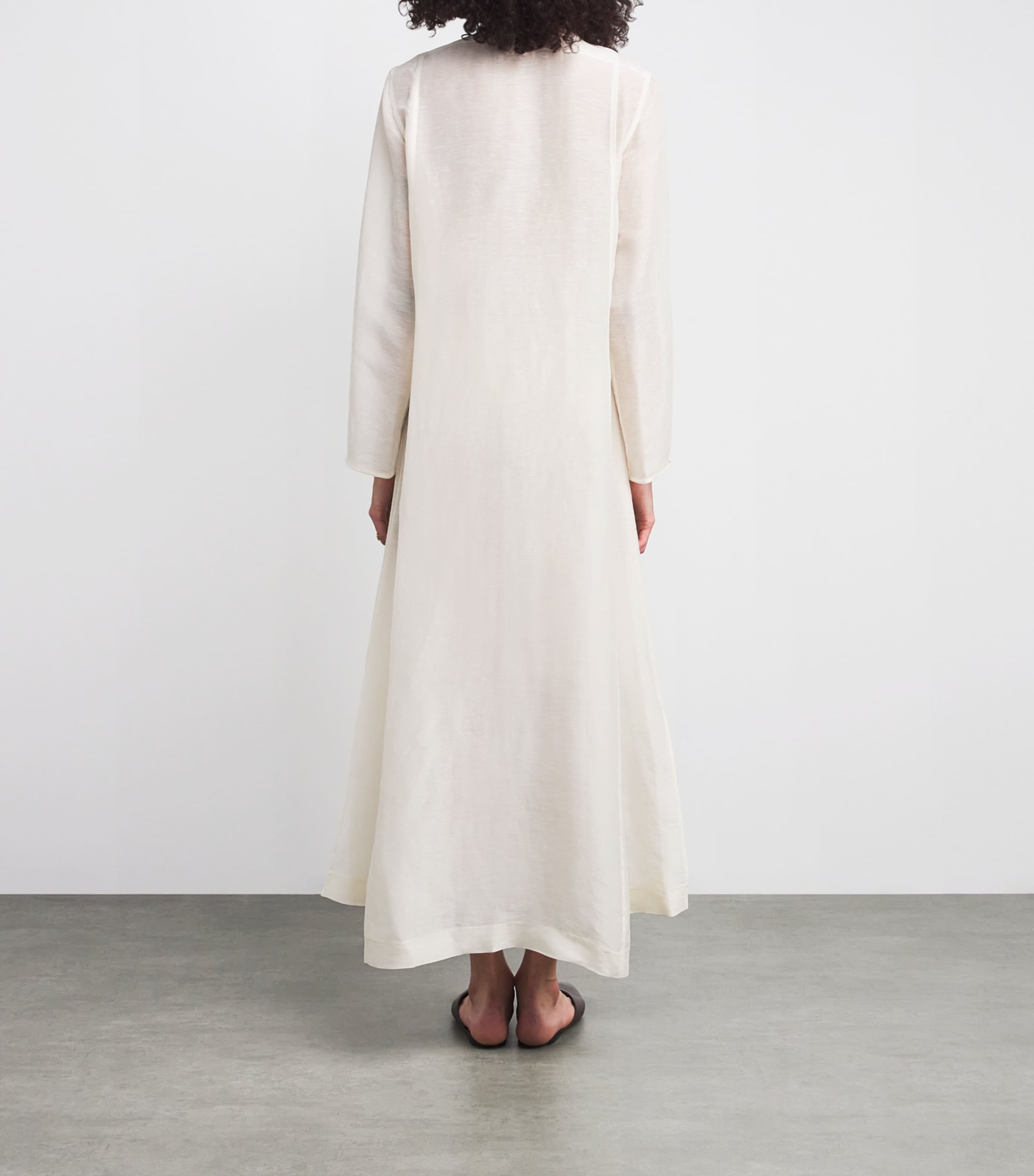 Linen-Silk Pleated Midi Kaftan 106 NEW IVORY Image 3