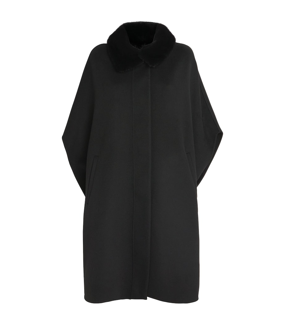 Wool-Cashmere Fox-Trim Cape Coat C99 Image 1