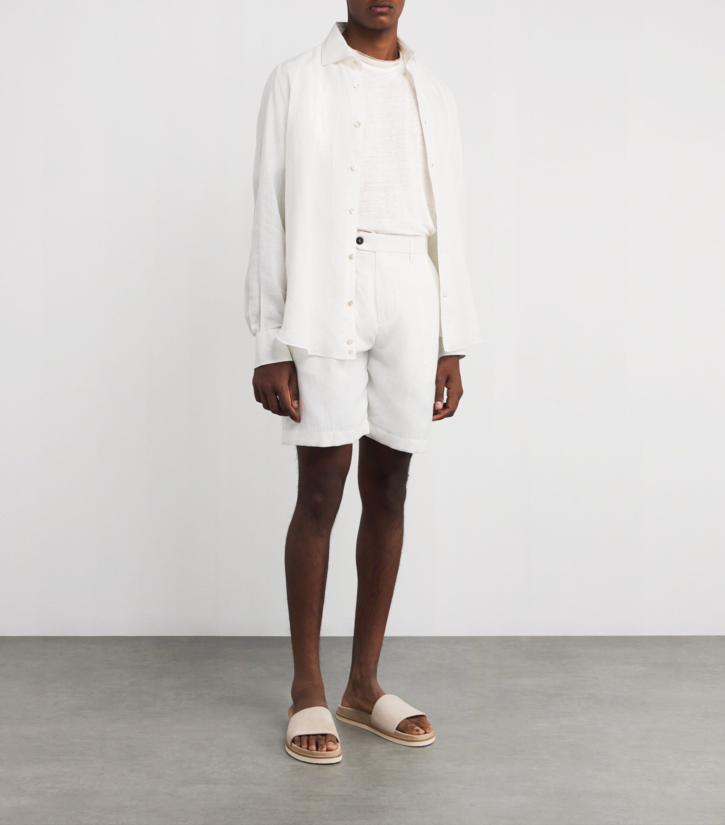 Eleventy Mens x Harrods Linen Double-Layer T-Shirt Bianco E Beige Image 2