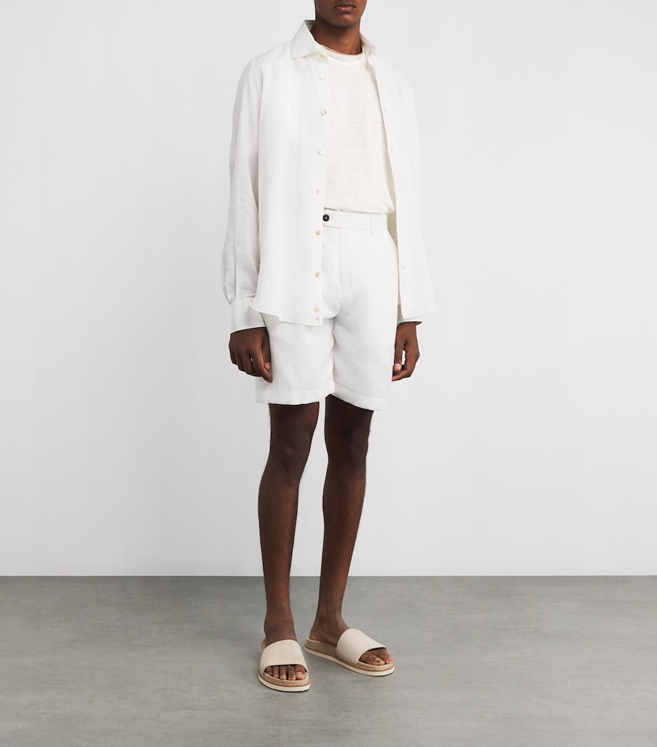 Eleventy Mens x Harrods Linen Double-Layer T-Shirt Bianco E Beige Image 2