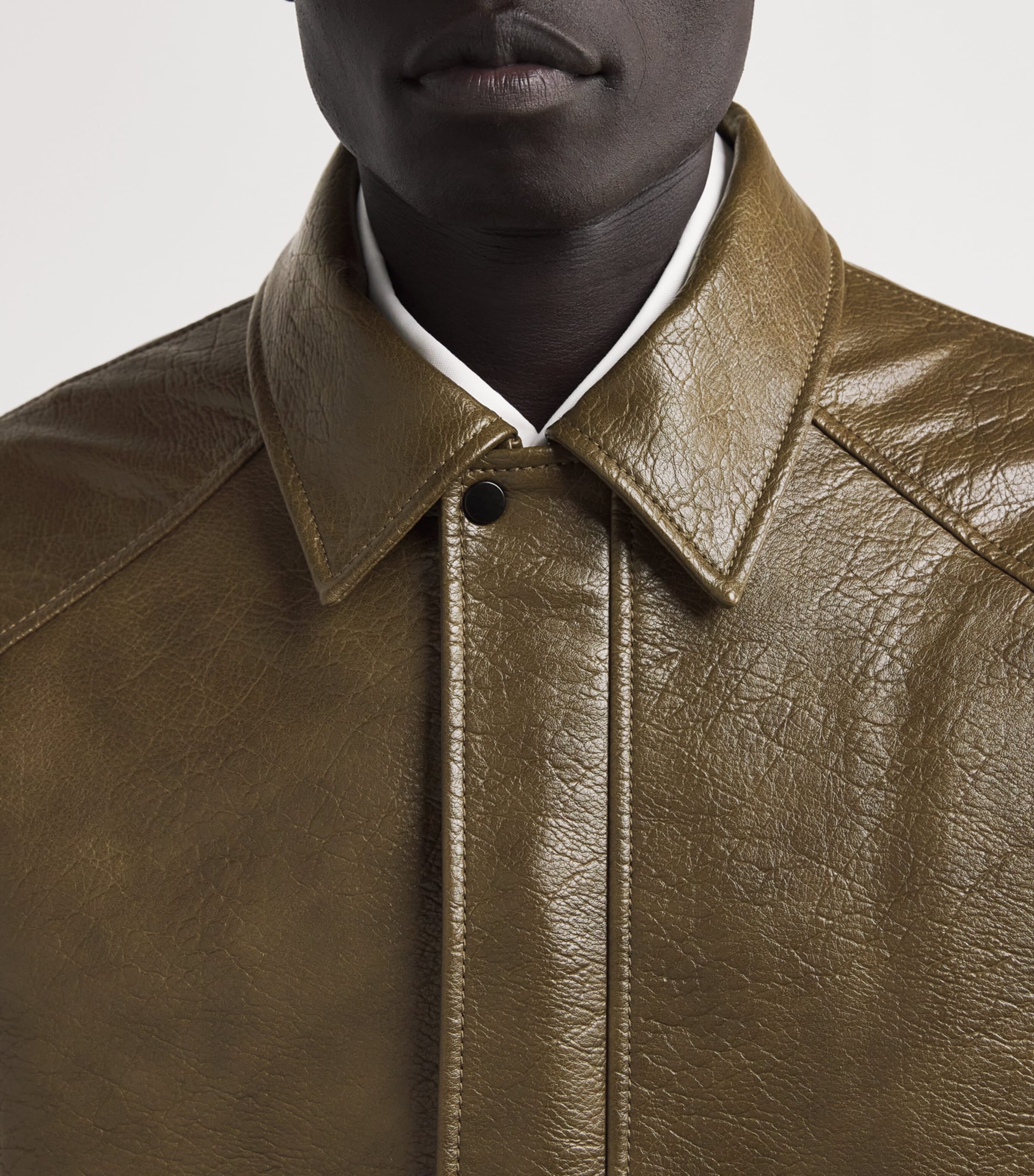 Le 17 Septembre Mens Faux Leather Jacket Khaki Image 6