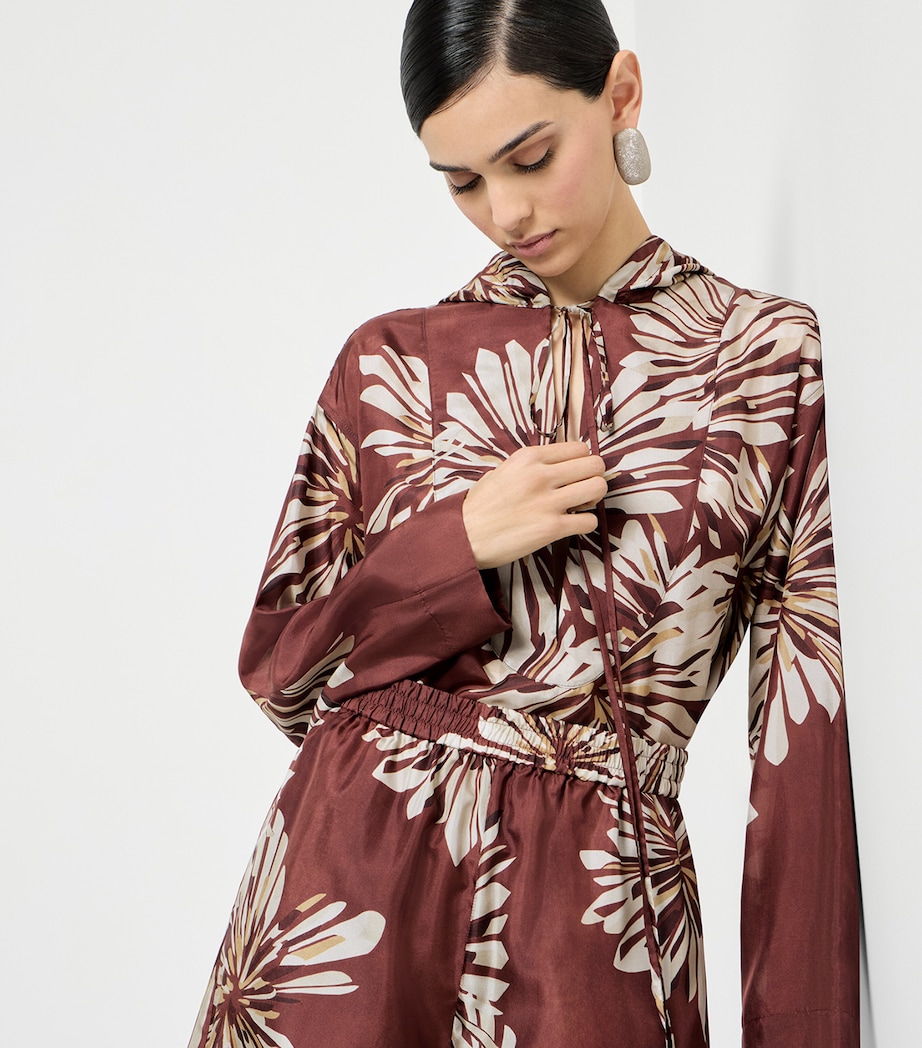 Brunello Cucinelli Womens Silk Floral Hooded Shirt Image 5