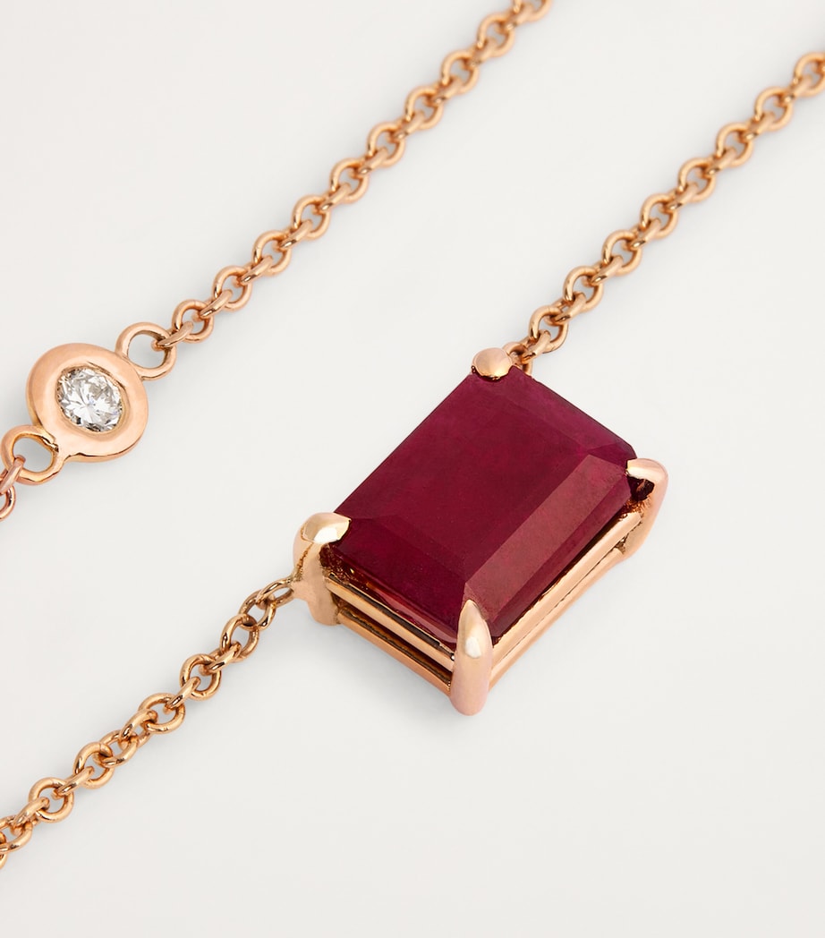 Yellow Gold and Ruby Solitaire Necklace ROSE GOLD Image 5
