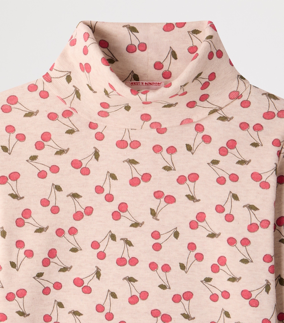 Bonpoint Cotton Cherry Print Rollneck Jumper (4-8 Years) Im Beige Image 3