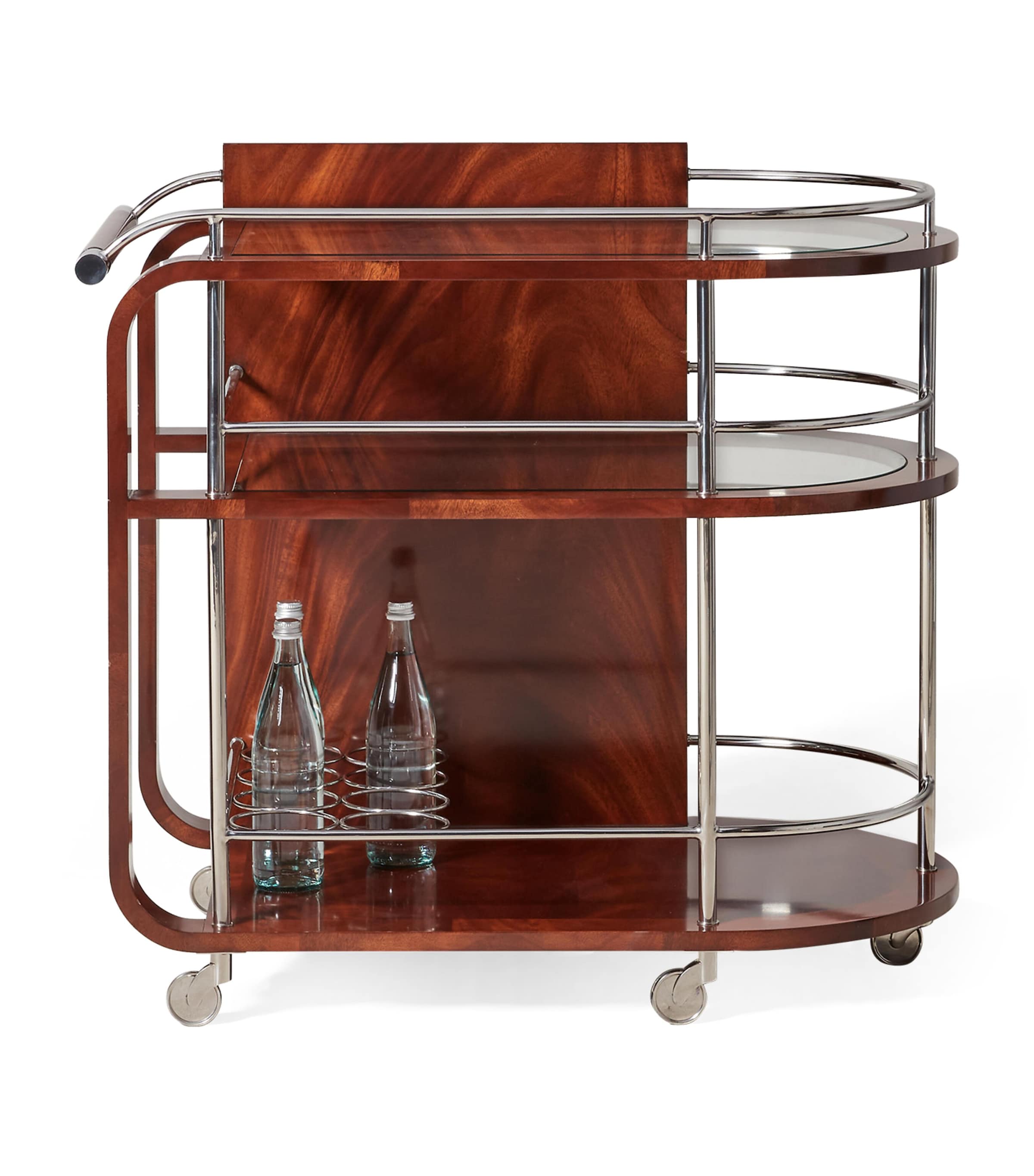Polo Ralph Lauren Mahogany, Glass And Stainless Steel Duke Bar Cart In Metallic
