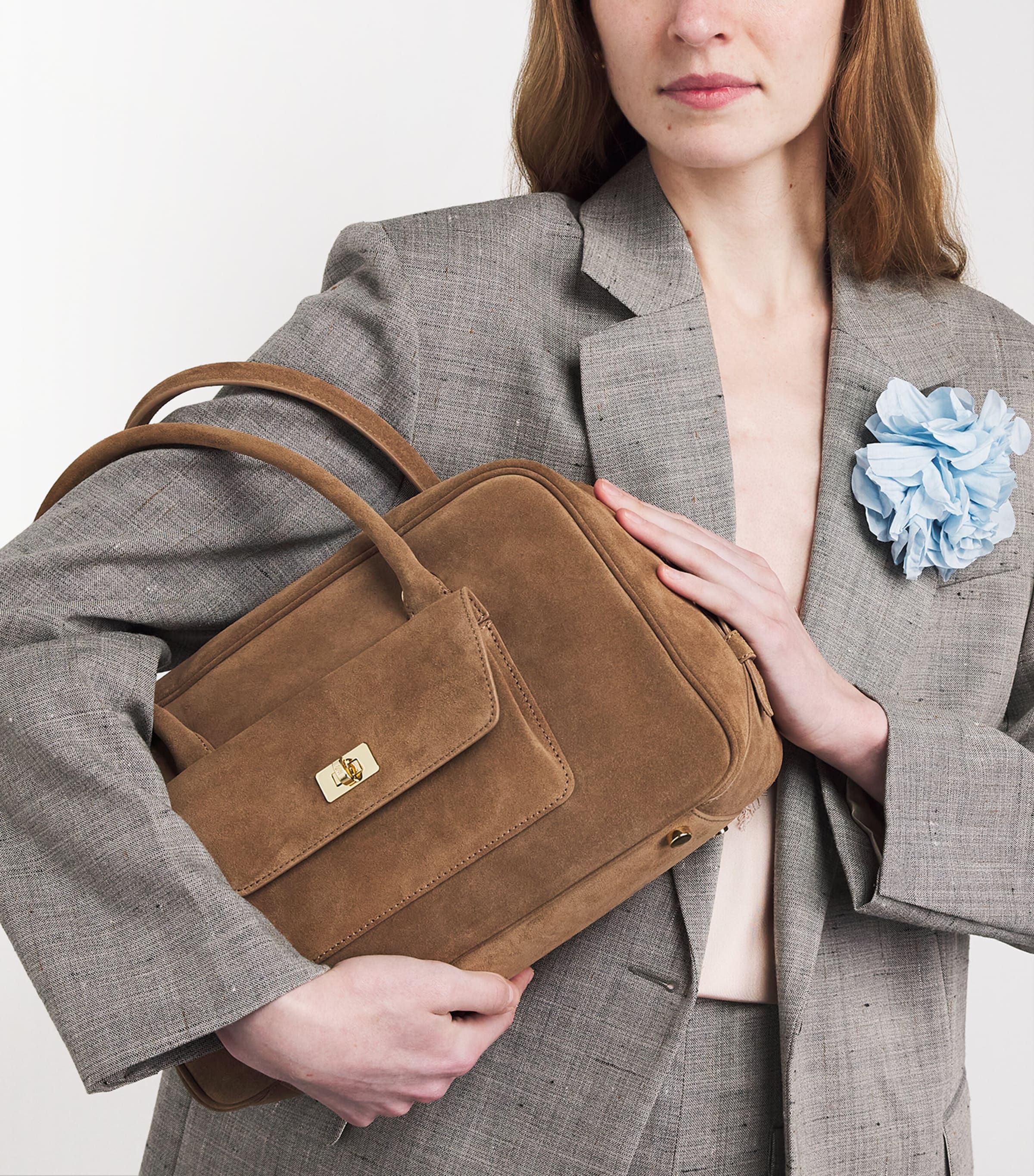 Sandro Paris Suede Ezmeh Shoulder Bag Caramel Image 2