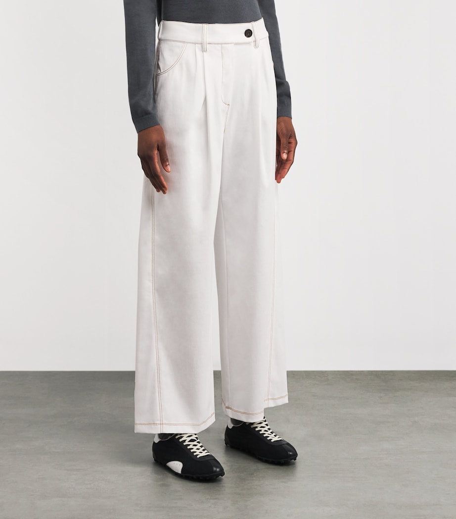 Wide-Leg Cropped Trousers 004 WHITE Image 3