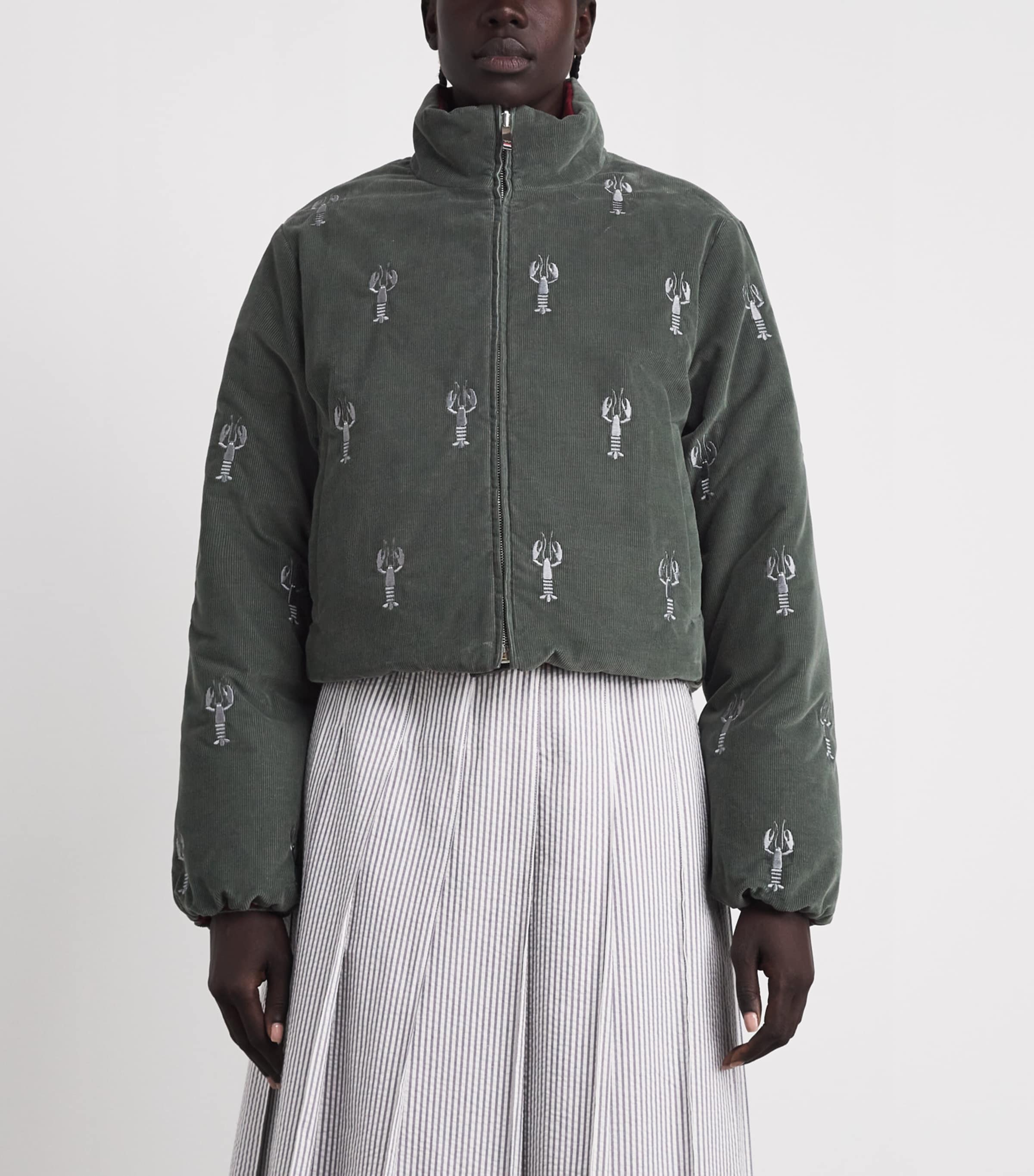 Thom Browne Womens Corduroy Reversible Down Jacket Med Grey Image 4