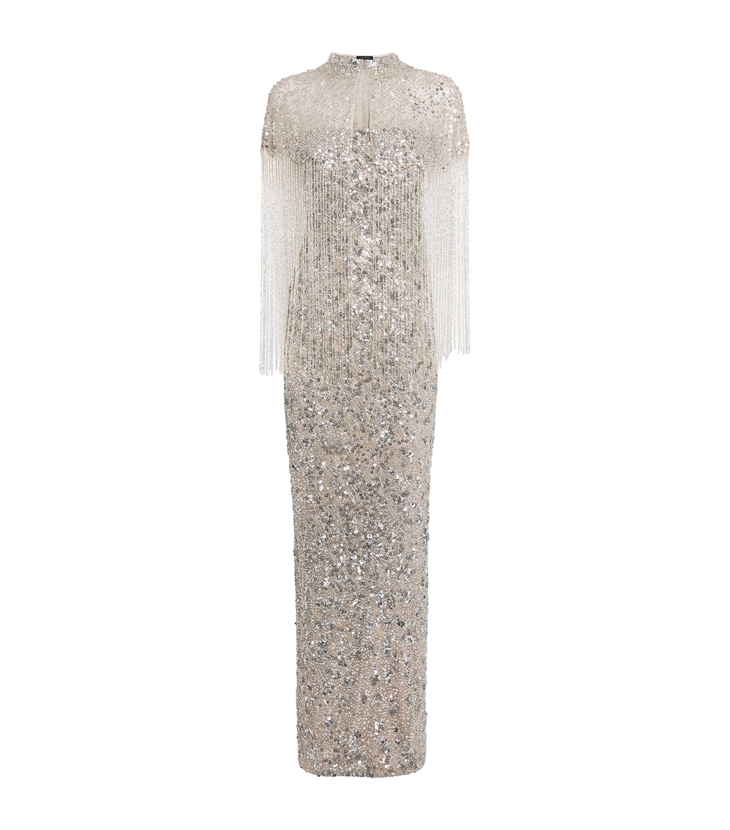 Jenny Packham Embellished Sirocco Gown And Cape In Gray