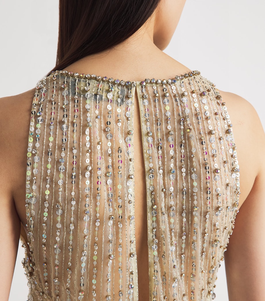 Jenny Packham Womens Embellished Atlas Gown Pacrchment Image 3