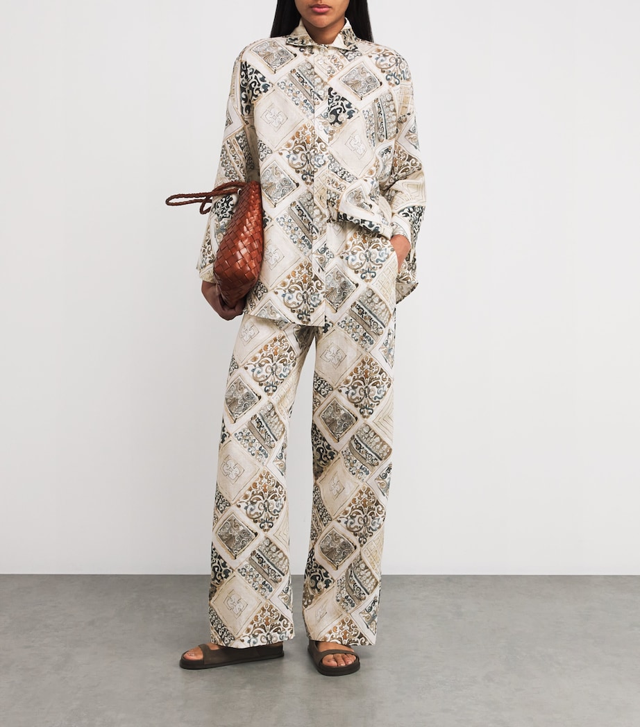 Eleventy Womens Linen Printed Kimono Shirt Sabbia Image 2