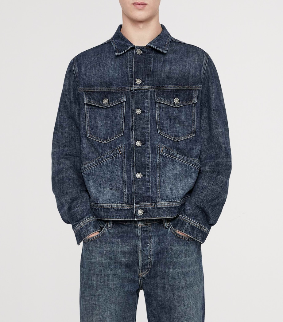 AllSaints Mens Denim Trucker Jacket Dark Indigo Image 3