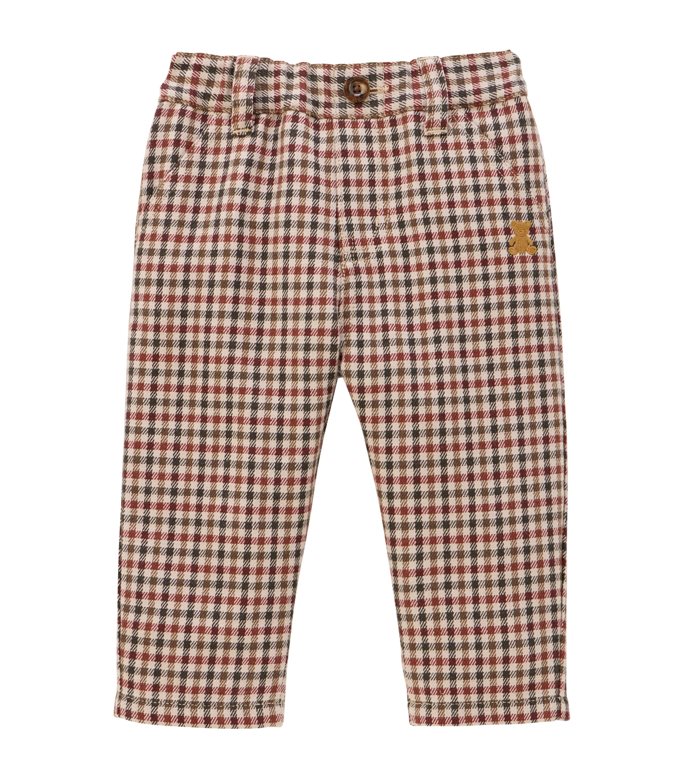 Miki House Kids' Cotton Check Trousers In Brown