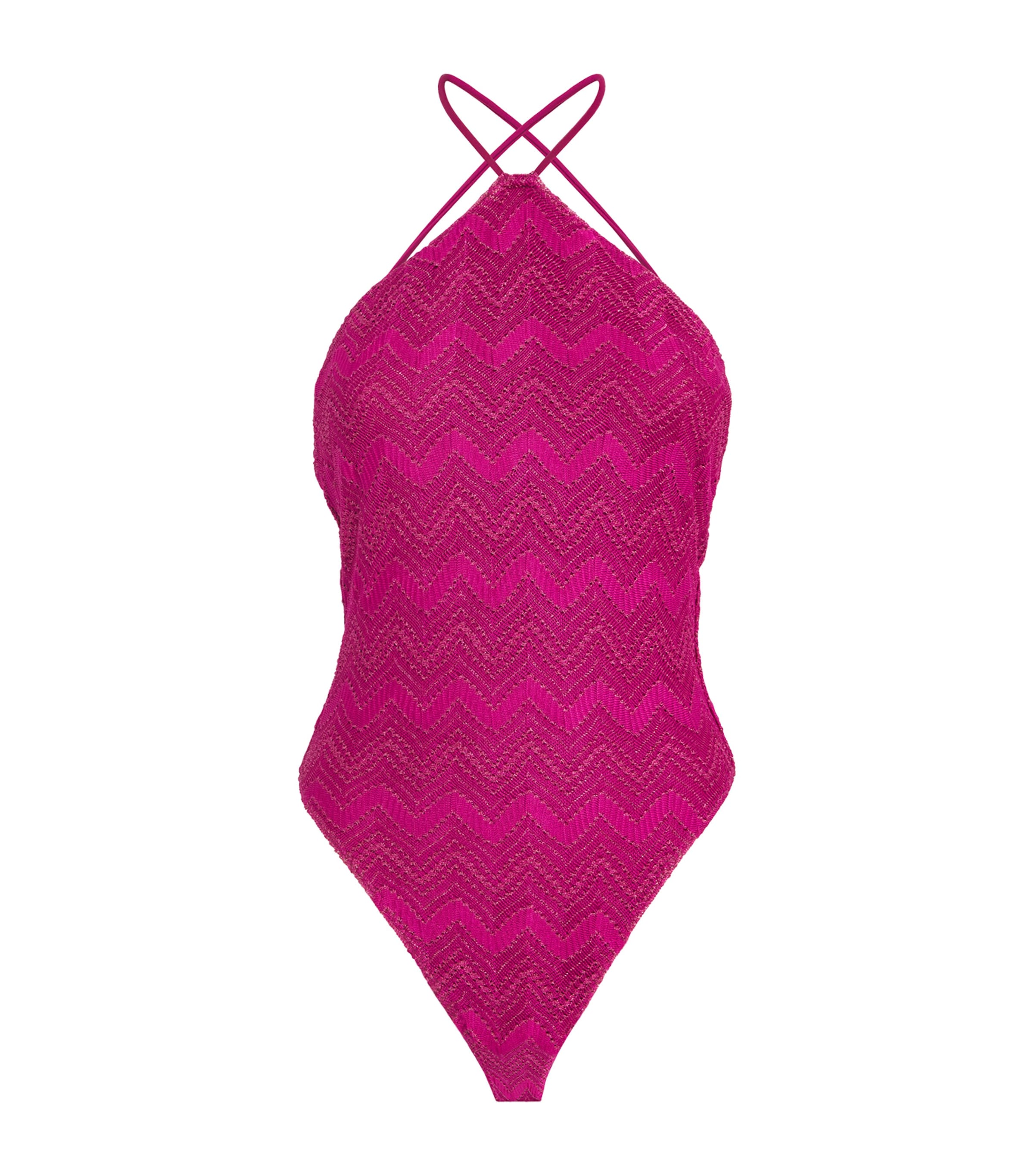 Missoni Zigzag Halterneck Swimsuit In Burgundy