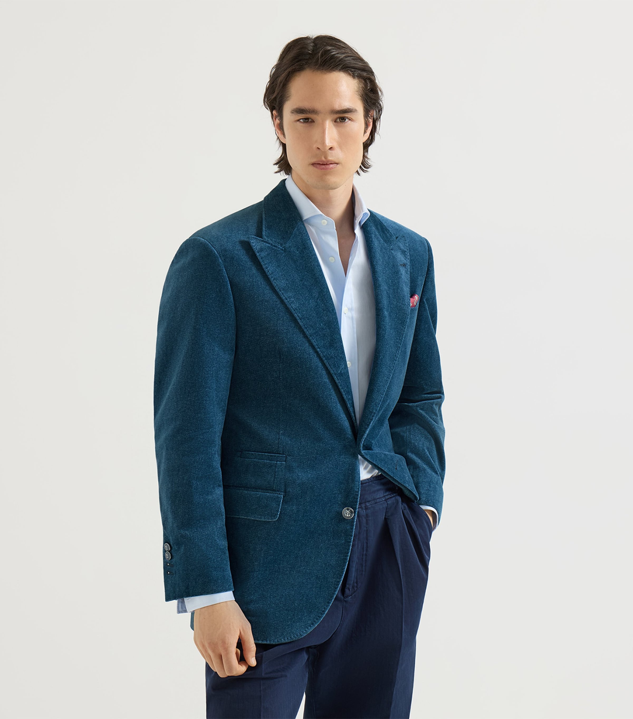Brunello Cucinelli Mens Denim-Effect Velvet Blazer Image 3