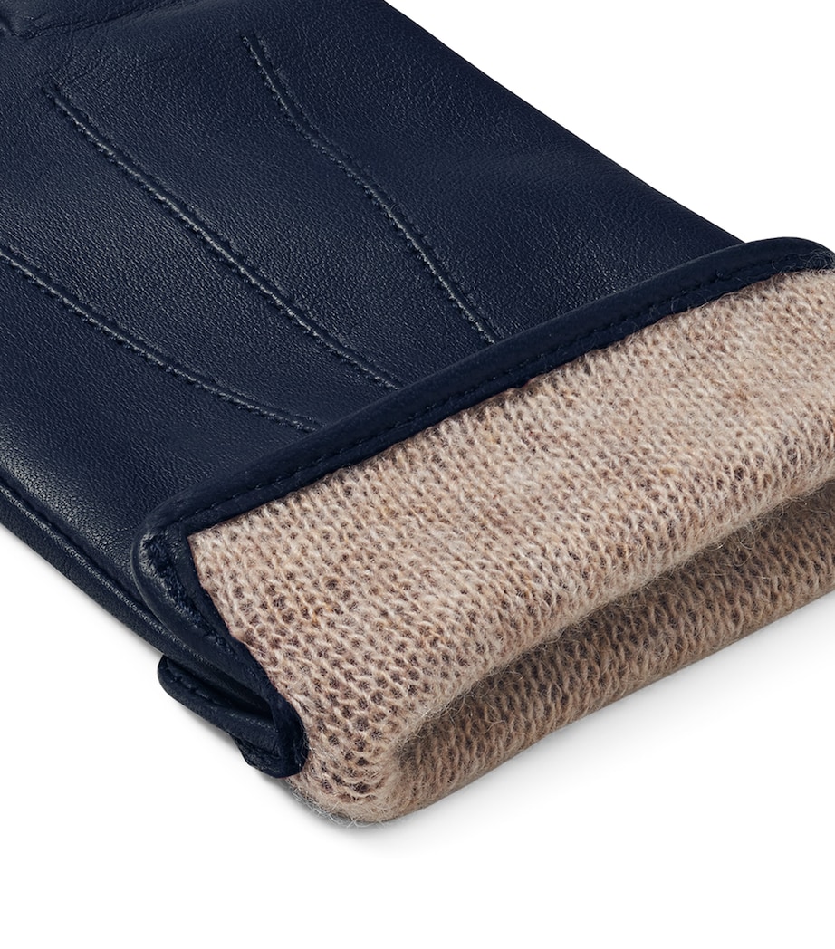 Women's Wool-Cashmere Lined Leather Gloves (Medium) NAVY Image 4