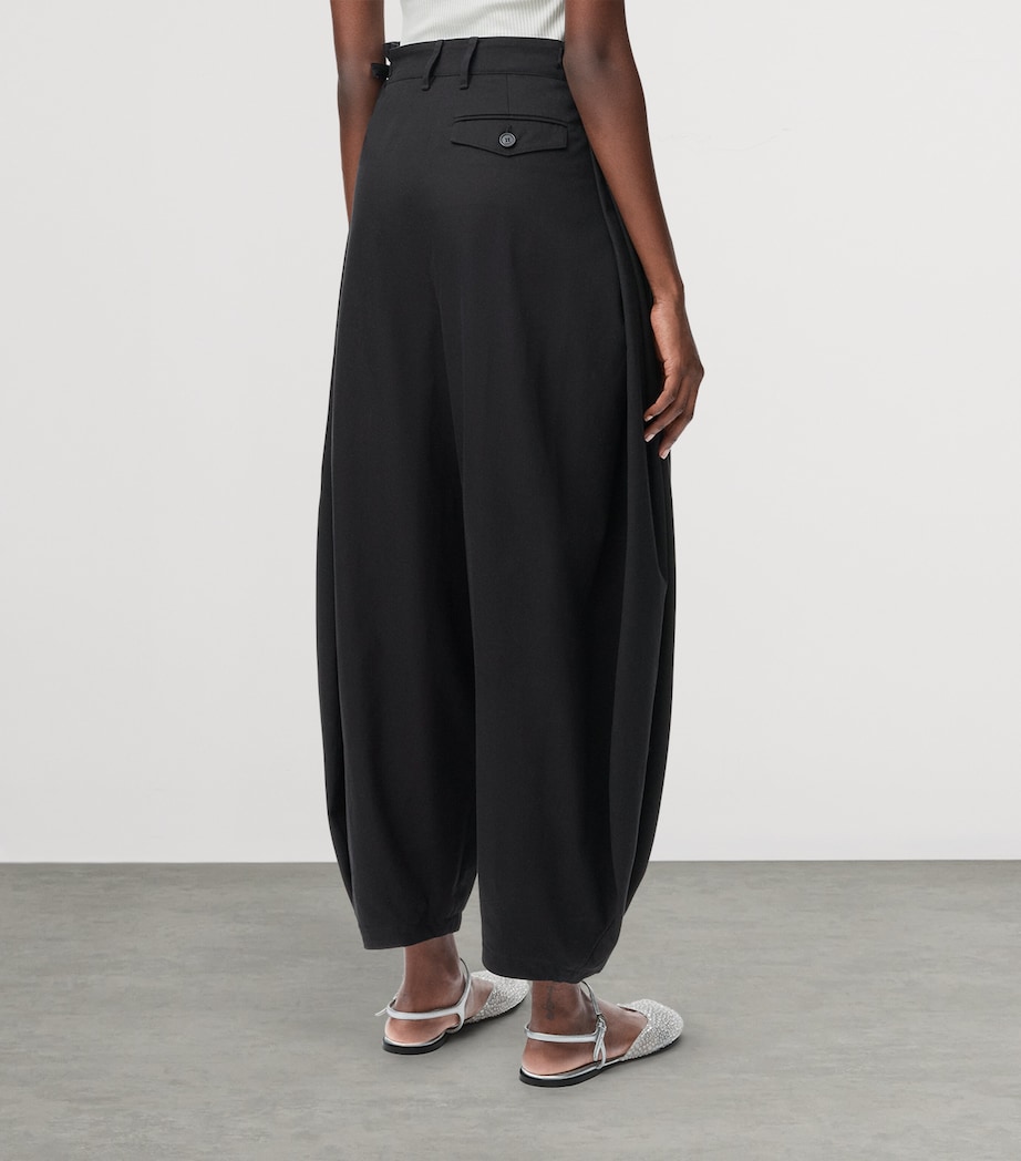 Cotton-Silk Draped Barrel-Leg Trousers BLACK Image 4