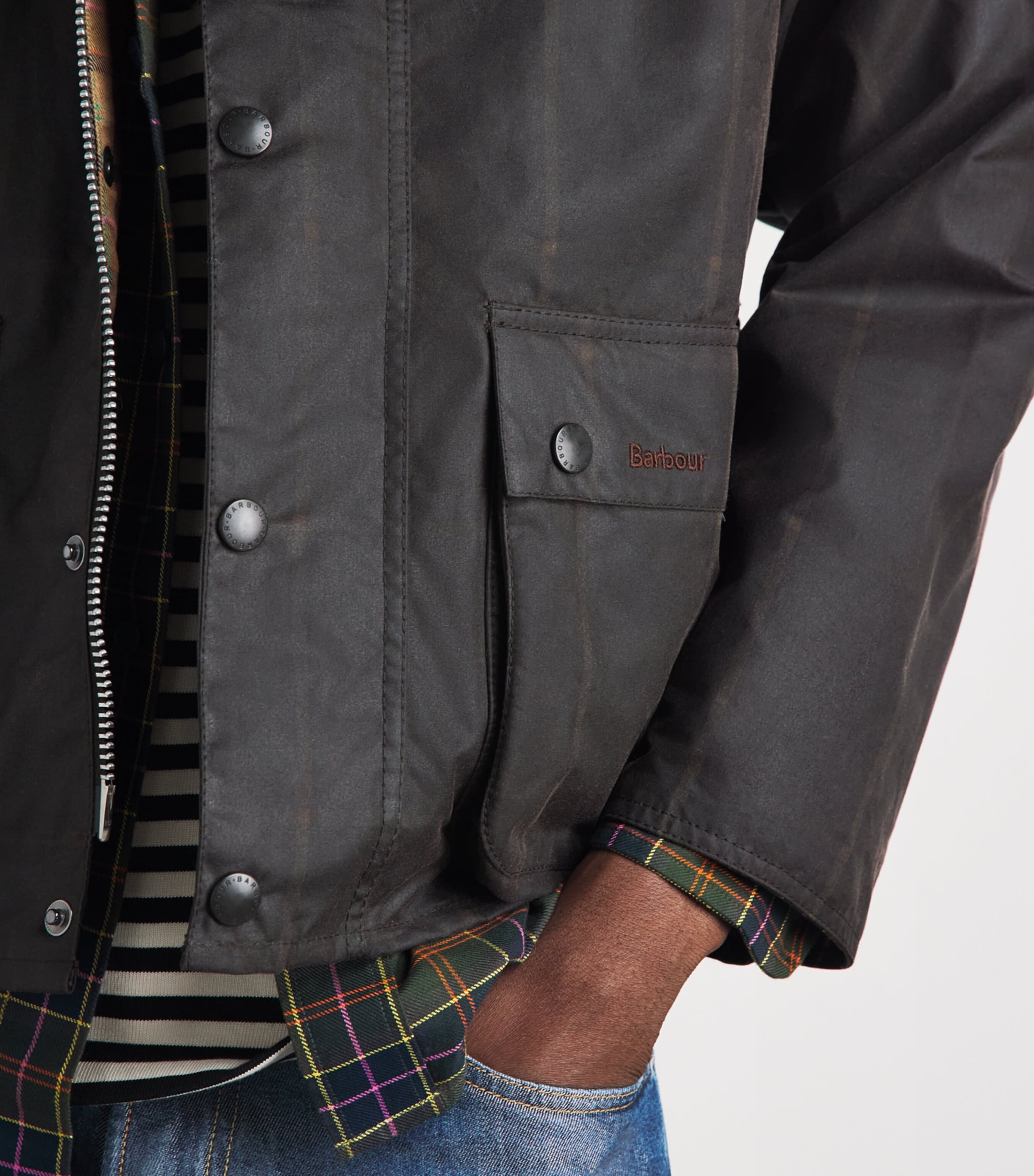 Barbour Mens x Paul Smith Waxed Transport Windowpane Jacket Rustic/bark Image 3