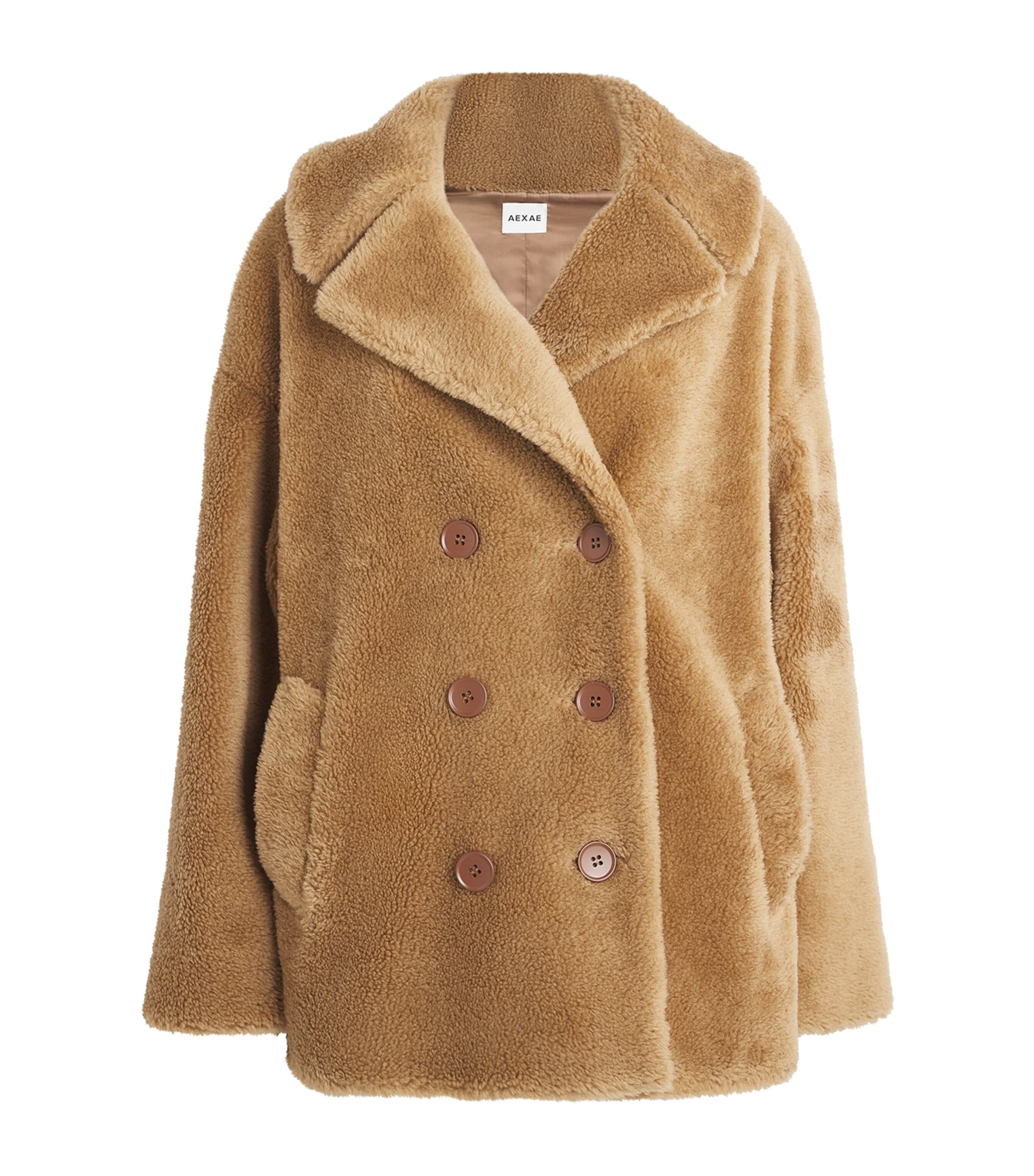 Wool Shearling Double-Breasted Coat TAN Image 1