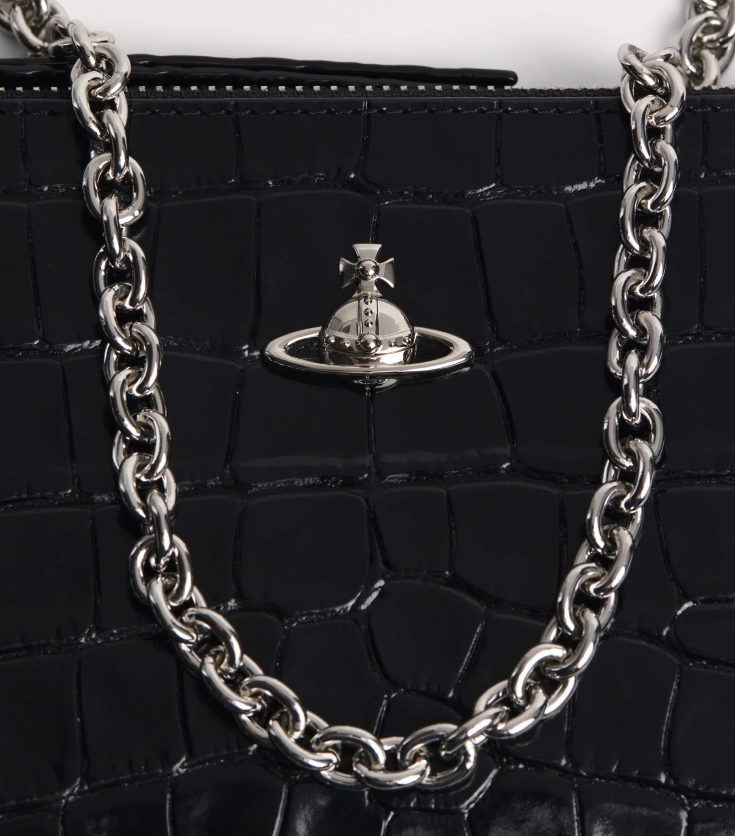 Vivienne Westwood Black Small Croc-Embossed Leather Clutch Bag