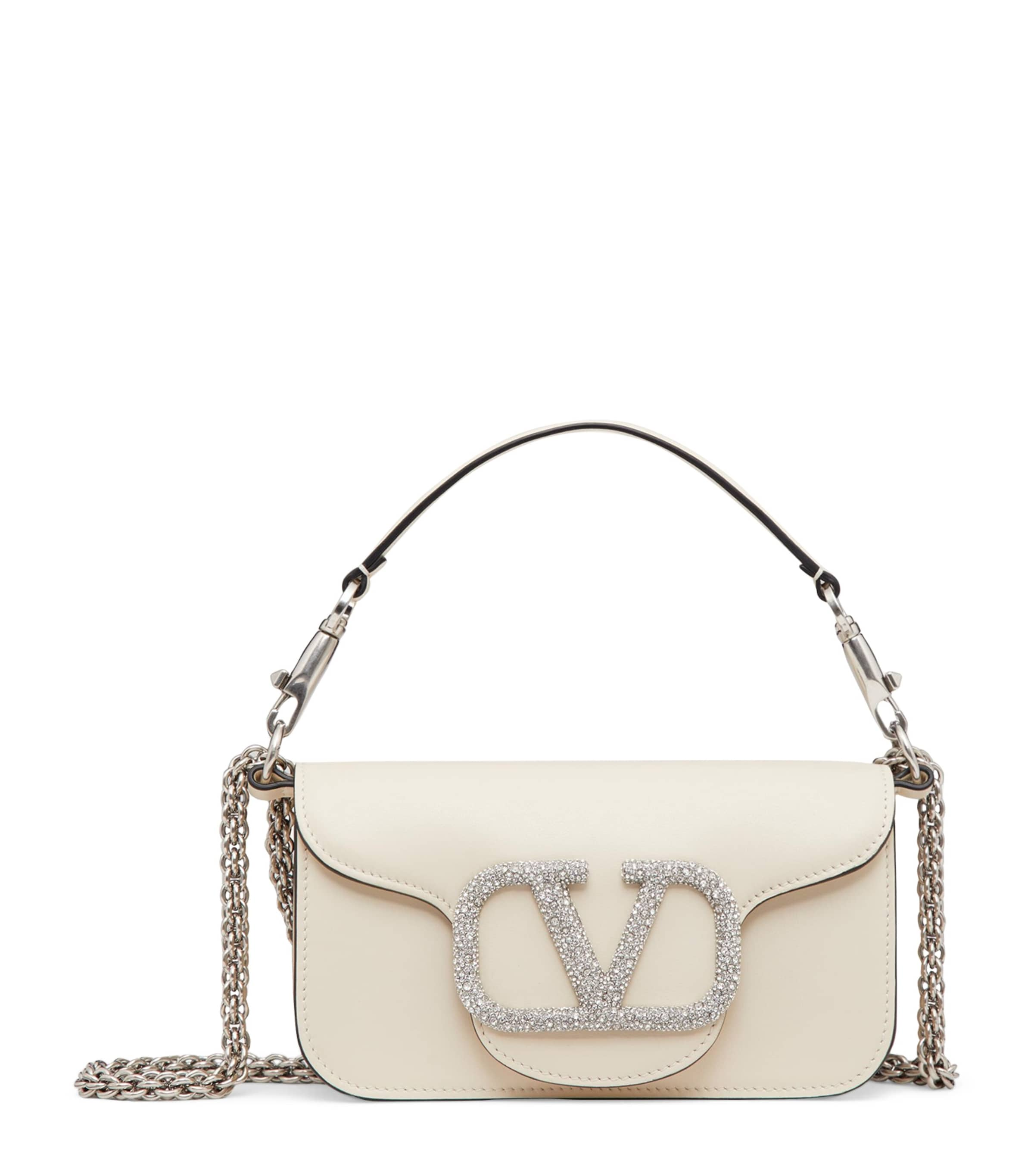 Valentino Garavani Leather Loco Shoulder Bag In Ivory