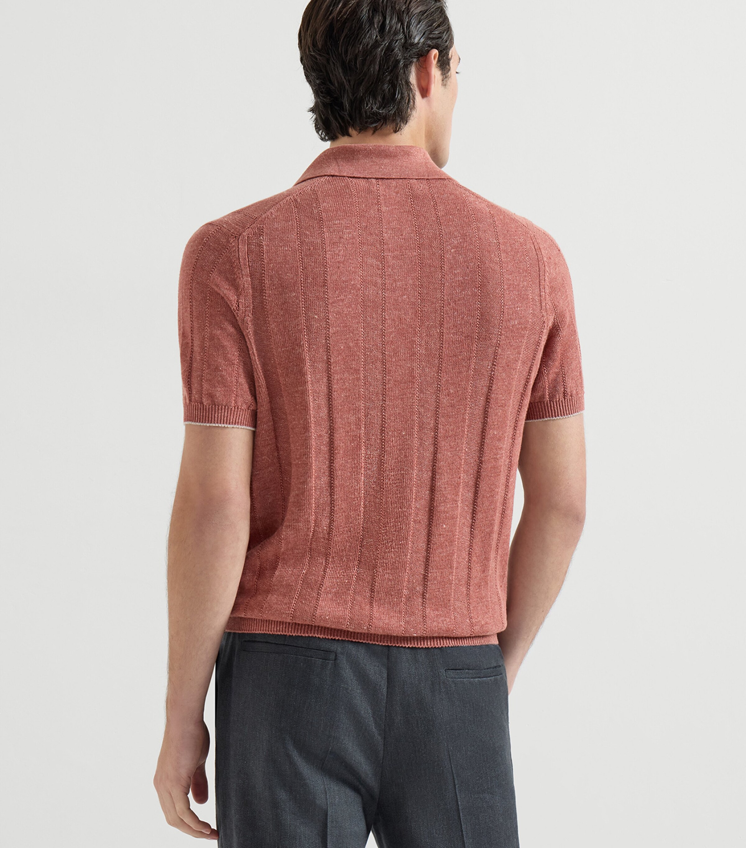 Brunello Cucinelli Mens Linen-Cotton Rib-Knit Polo Sweater Image 5