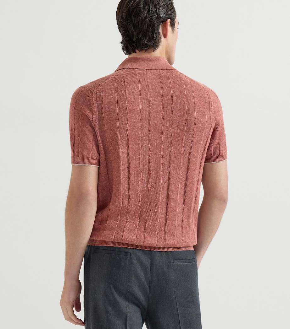 Brunello Cucinelli Mens Linen-Cotton Rib-Knit Polo Sweater Image 5
