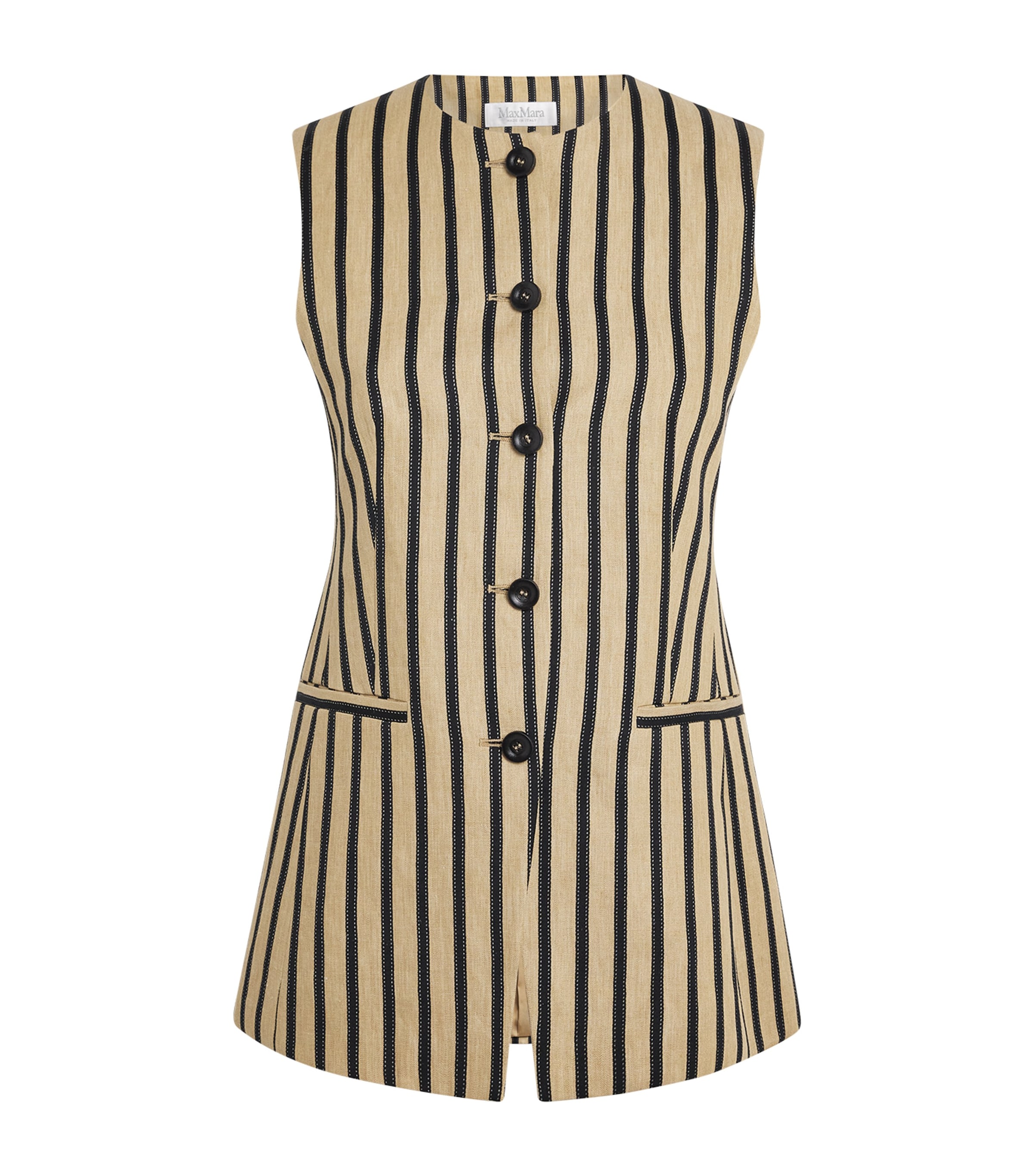 Shop Max Mara Linen-cotton-blend Stripe Waistcoat In Beige