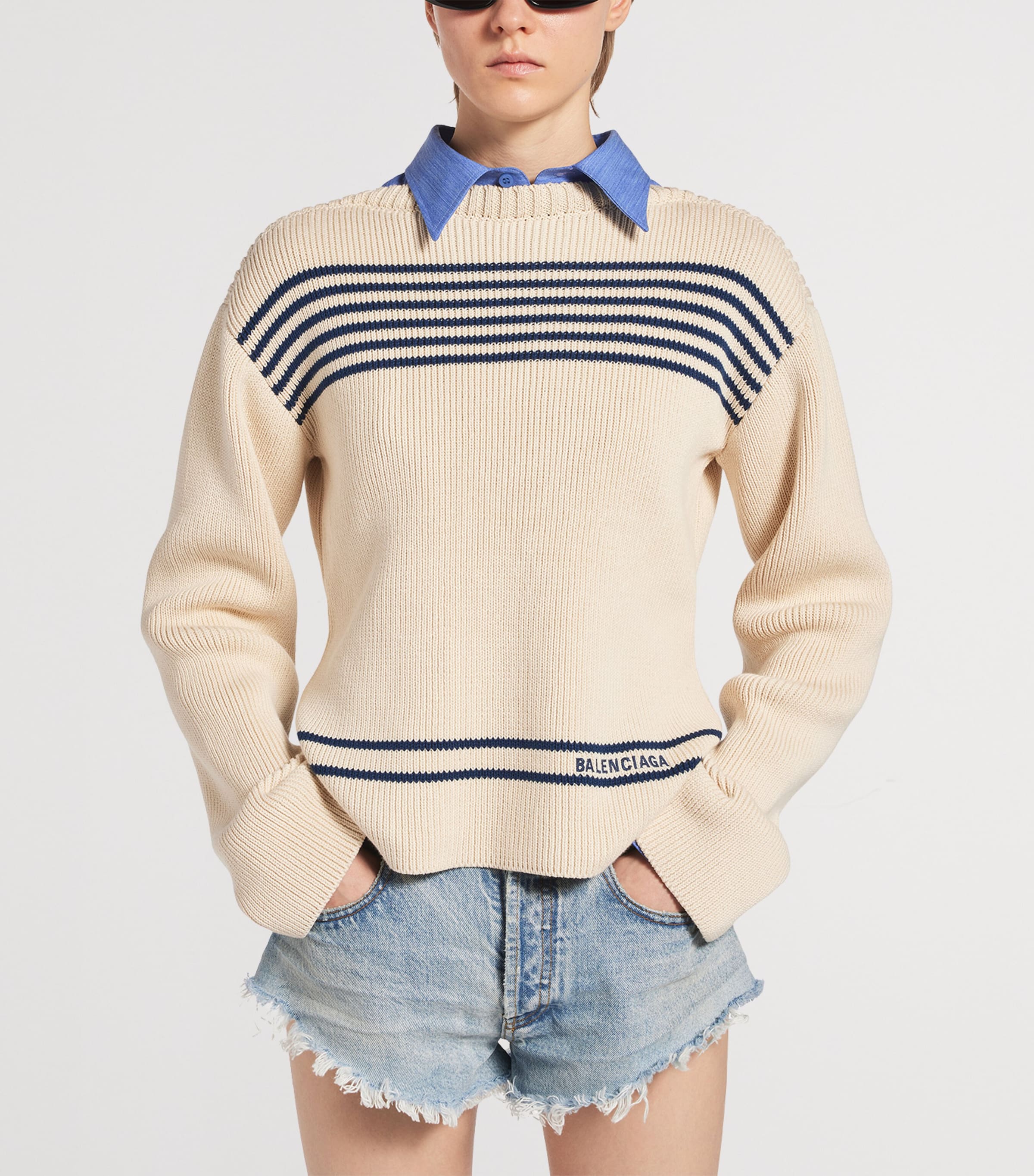 Balenciaga Womens Cotton Striped Sweater Image 5