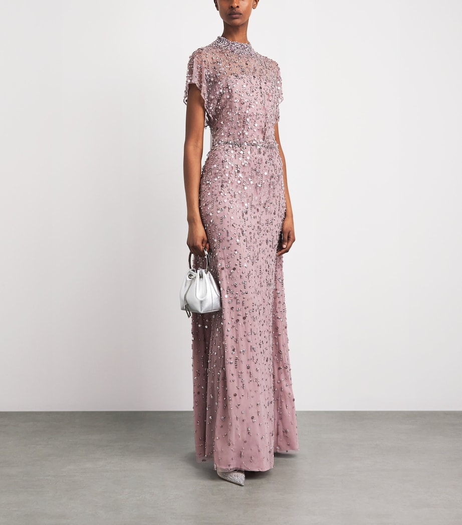 Jenny Packham Womens Embellished Crystal Drop Gown Dusty Rose Image 2