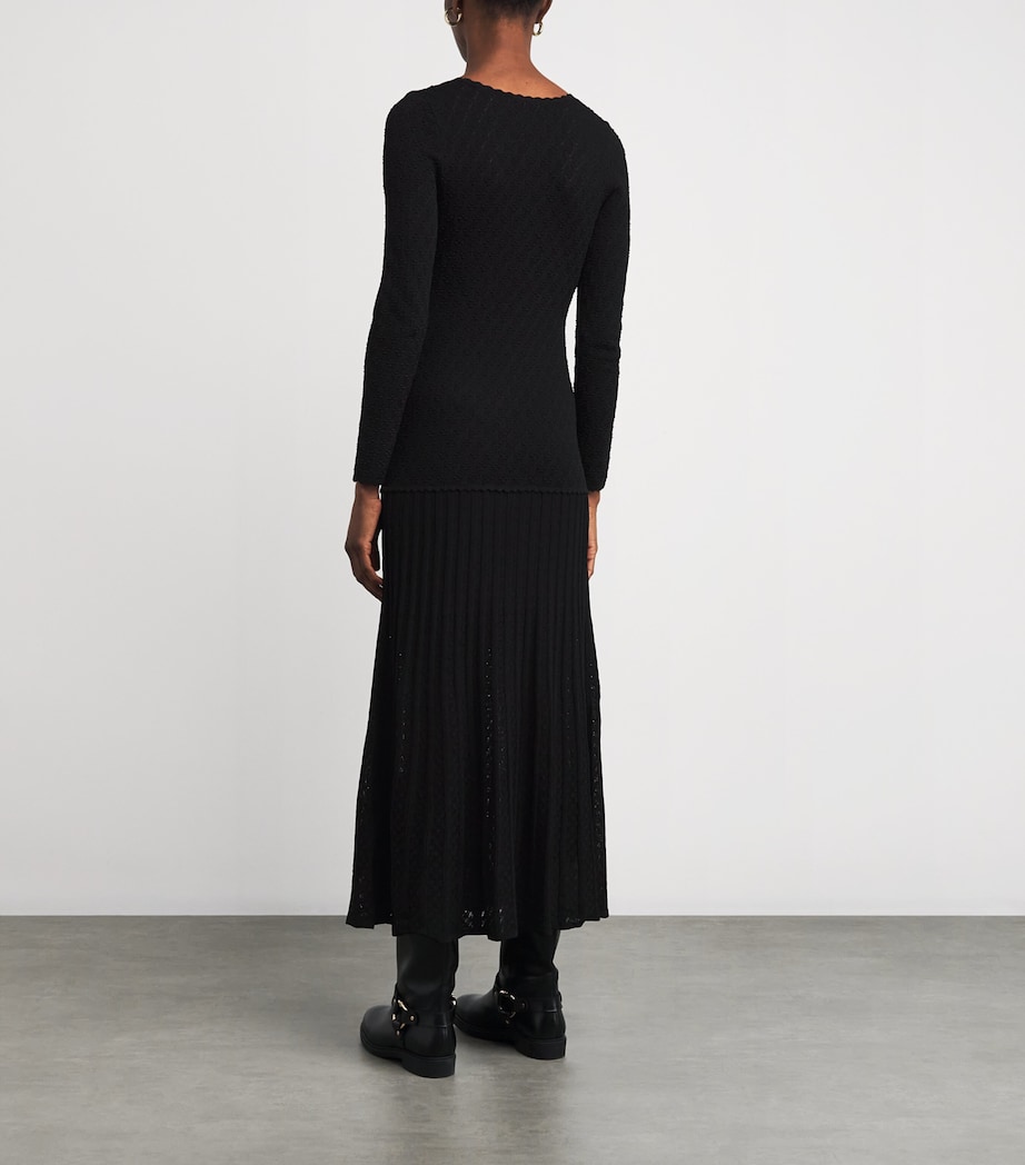 Knit V-Neck Midi Dress BLACK Image 3
