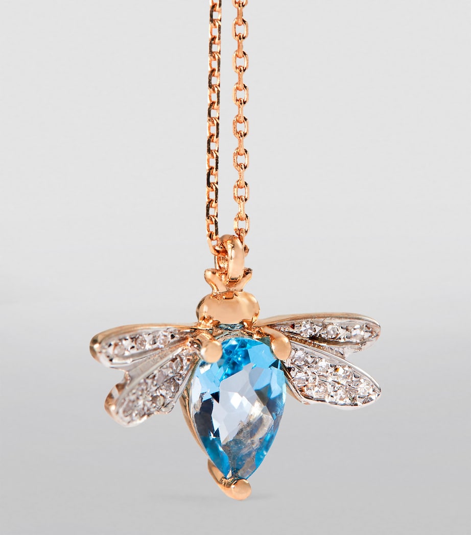 Rose Gold, Diamond and Topaz Honey Bee Necklace BLUE Image 5