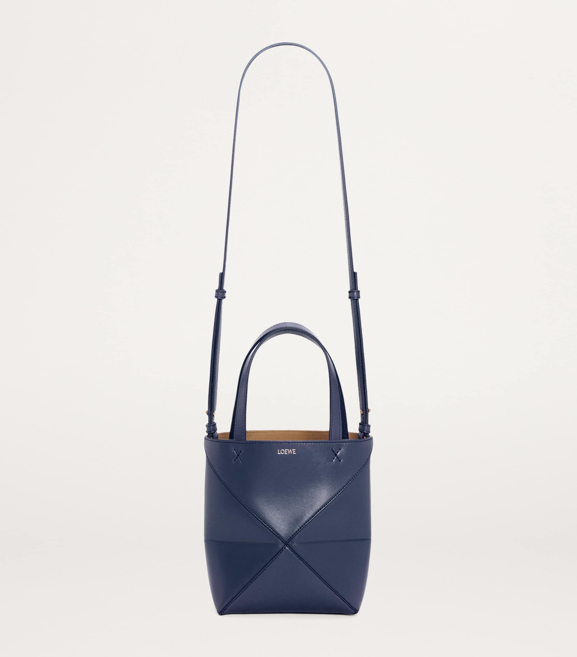 Mini Leather Puzzle Fold Tote Bag ABYSS BLUE Image 4