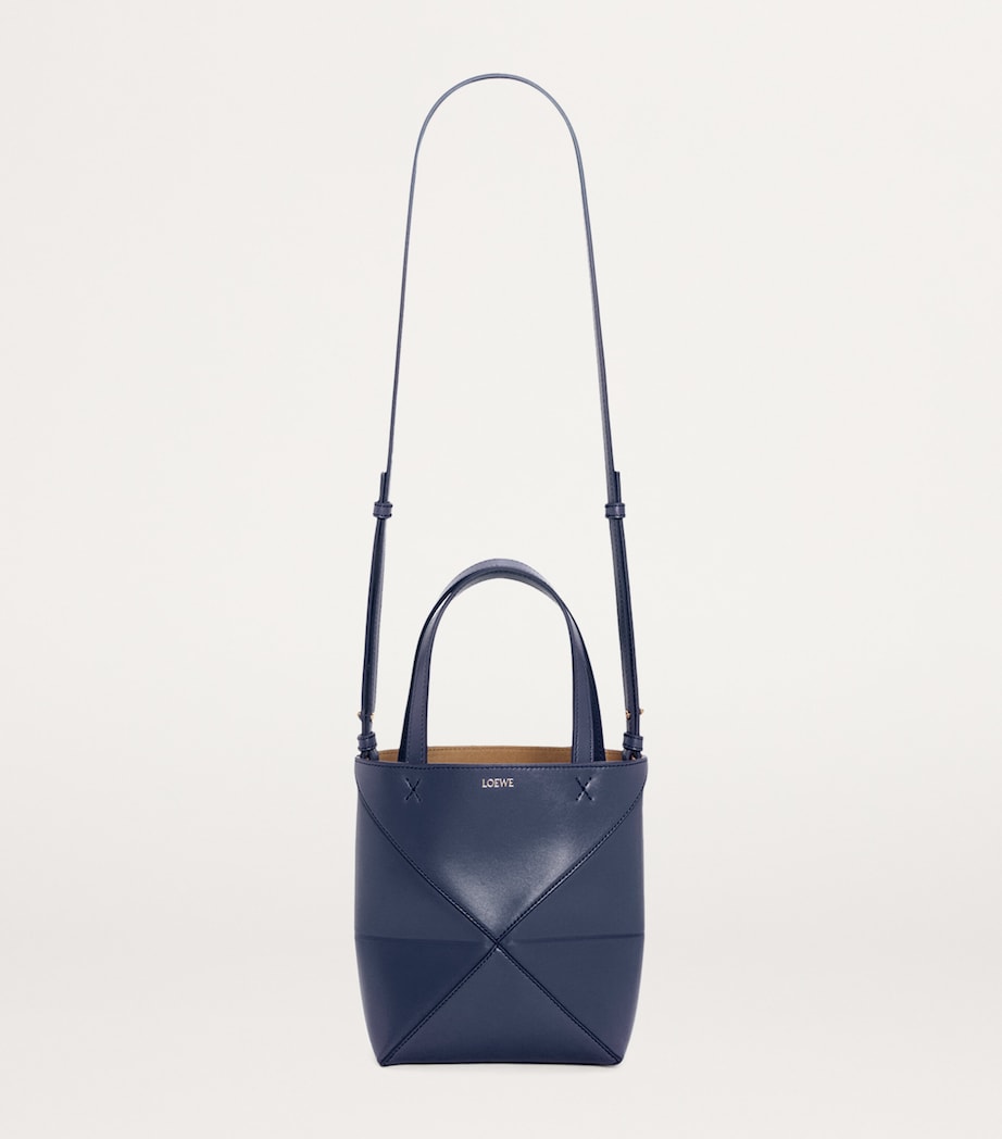 Mini Leather Puzzle Fold Tote Bag ABYSS BLUE Image 4